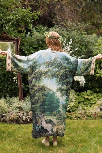 The Mythmaker Opera Duster Kimono Robe w Landscape & Unicorn - Out of the Blue