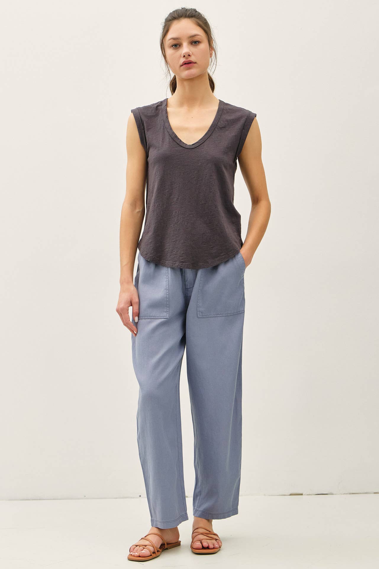 NEW SHADE-BASIC CAP SLEEVE GARMENT DYED TOP - Out of the Blue