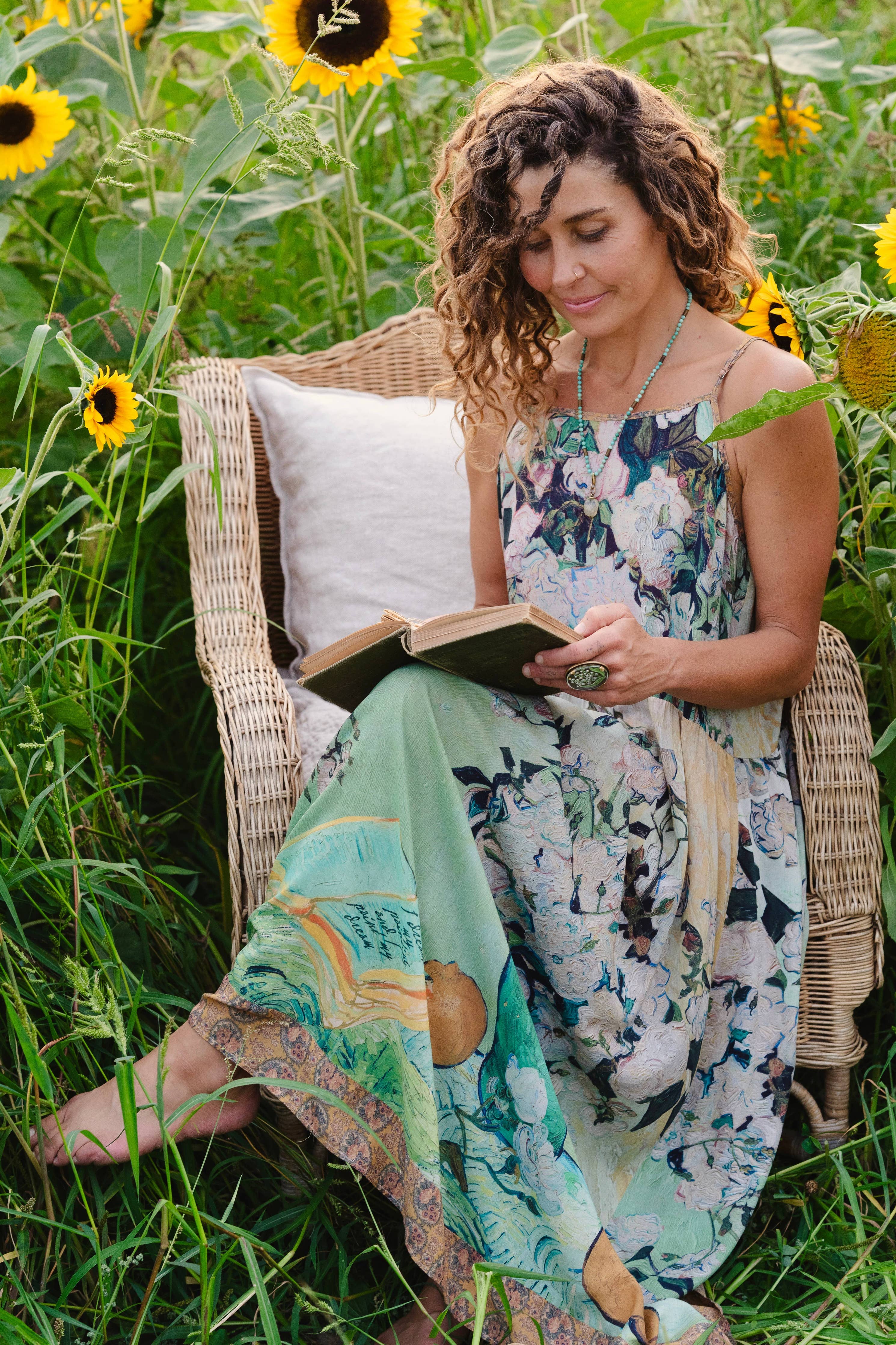 I Paint My Dream Van Gogh Bohéme Long Maxi Slip Dress - Out of the Blue