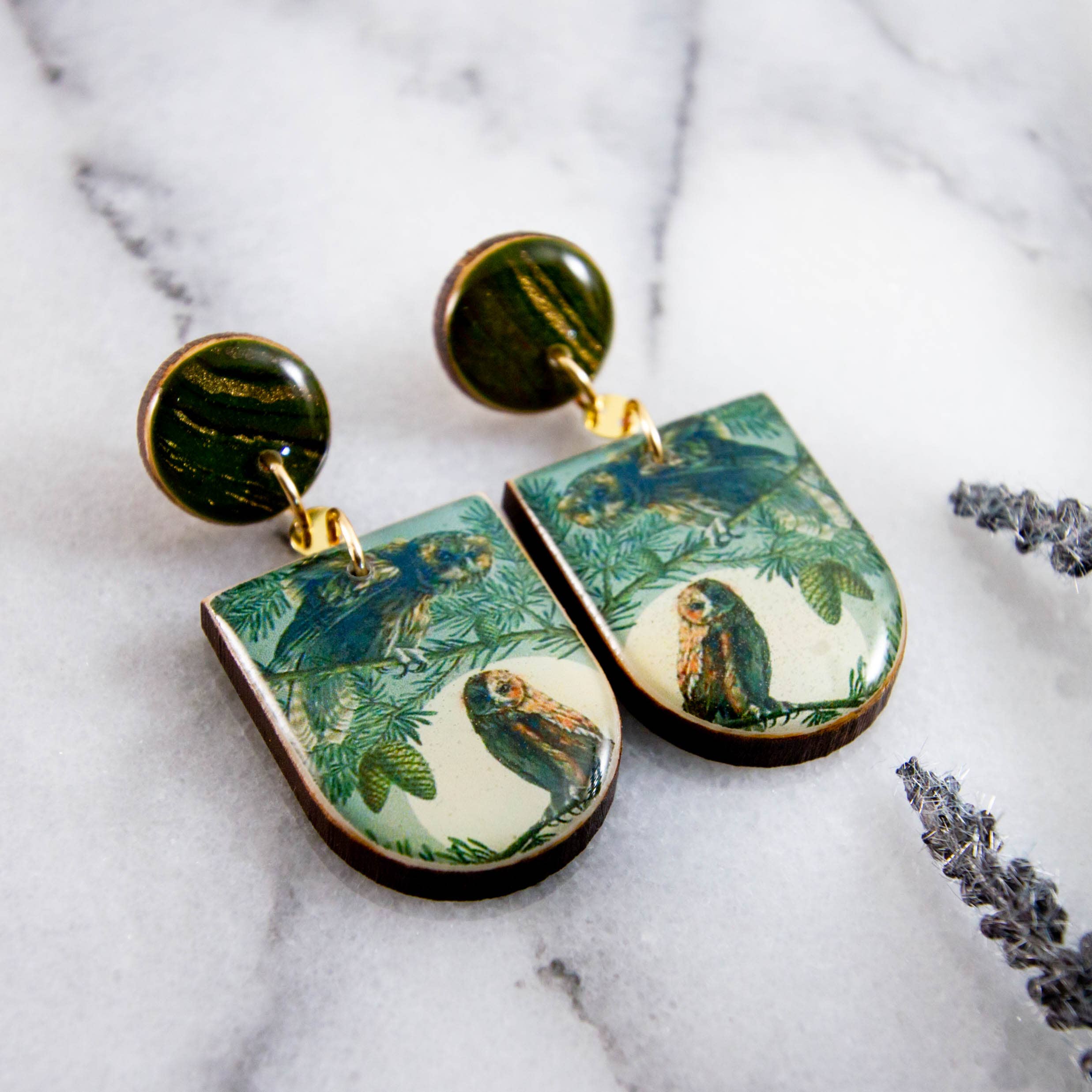 Forest Owls Drop Post Earrings - Out of the Blue