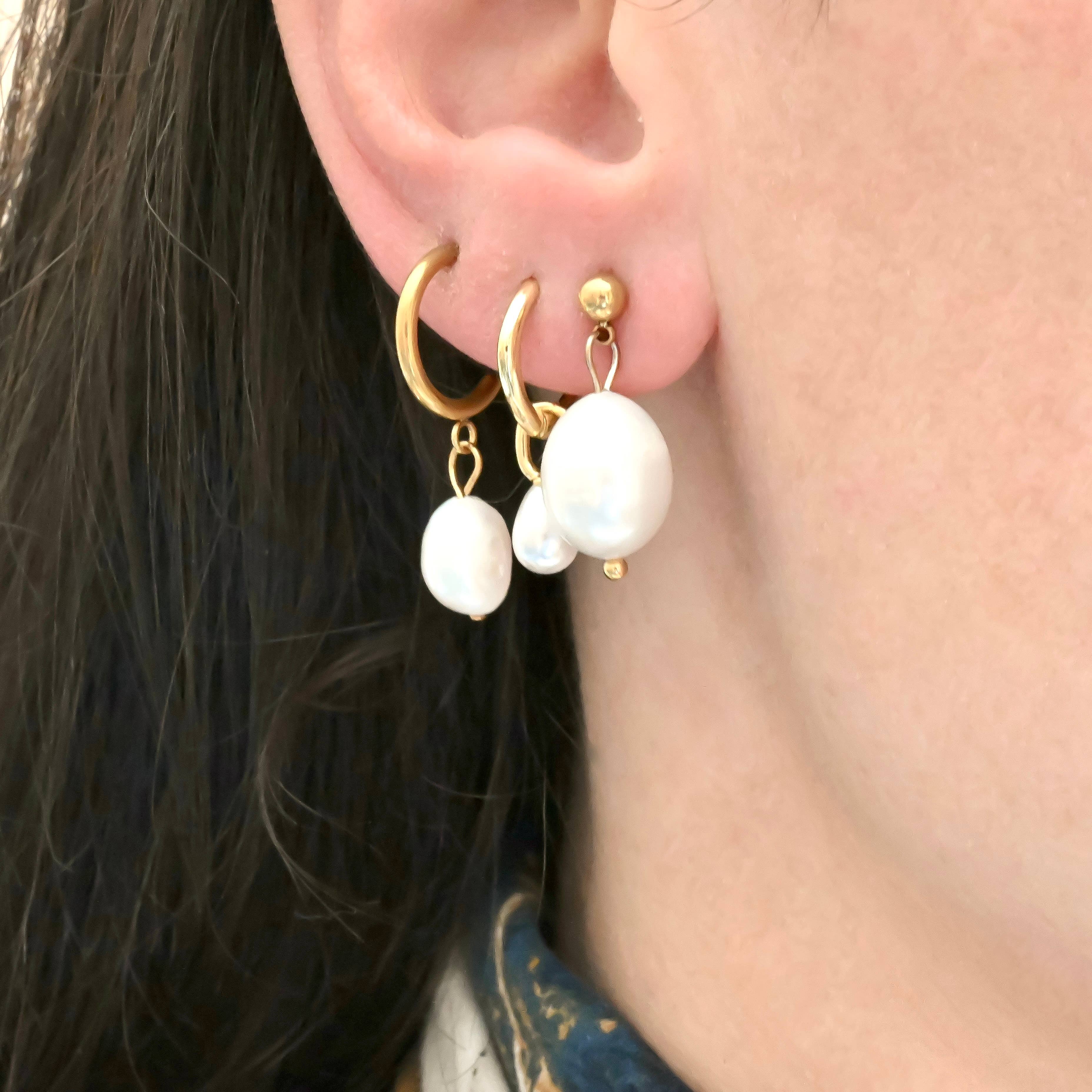 Dainty Pearl Drop Charm Hoop Earrings - Out of the Blue