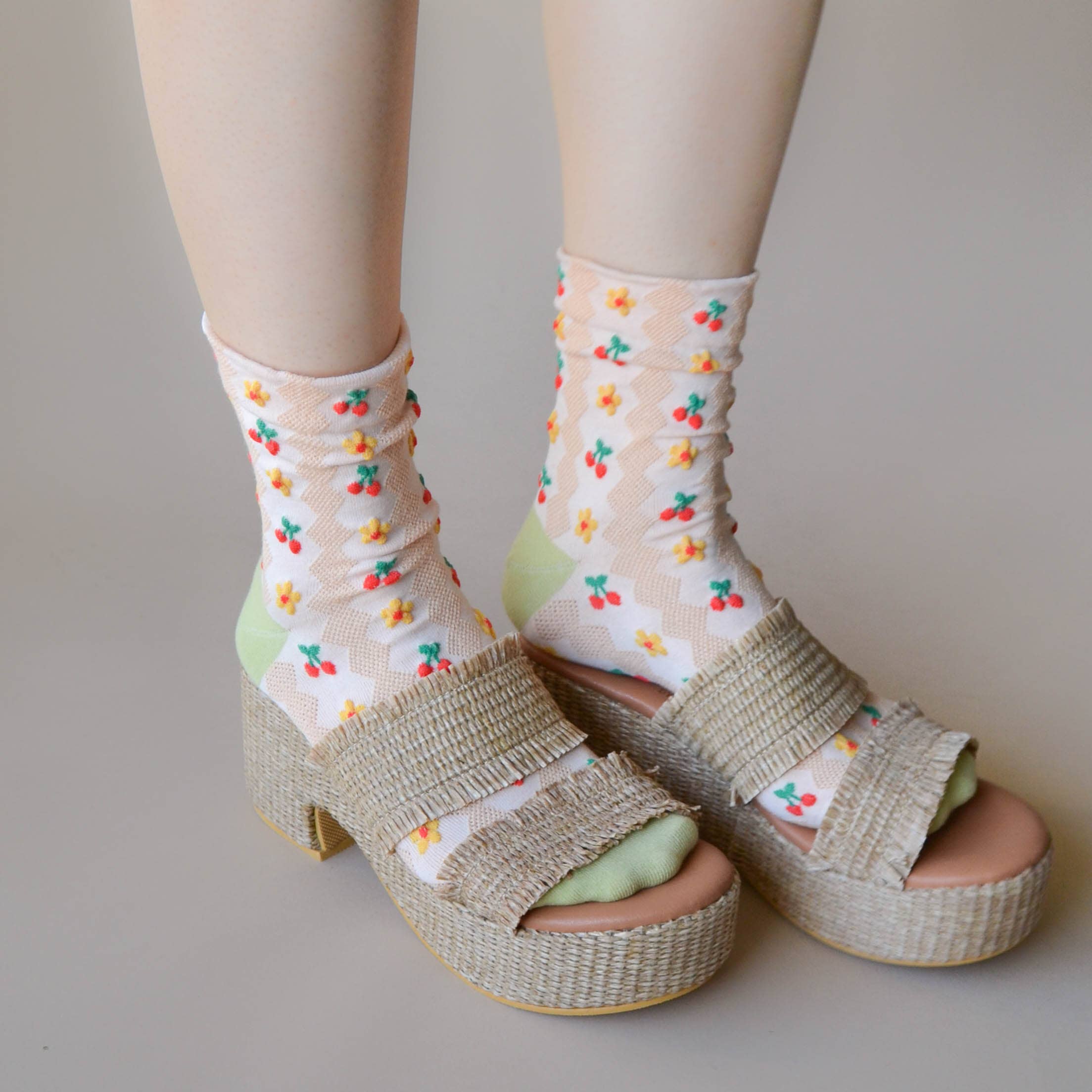Women's Cherry Floral Pattern Socks - Out of the Blue