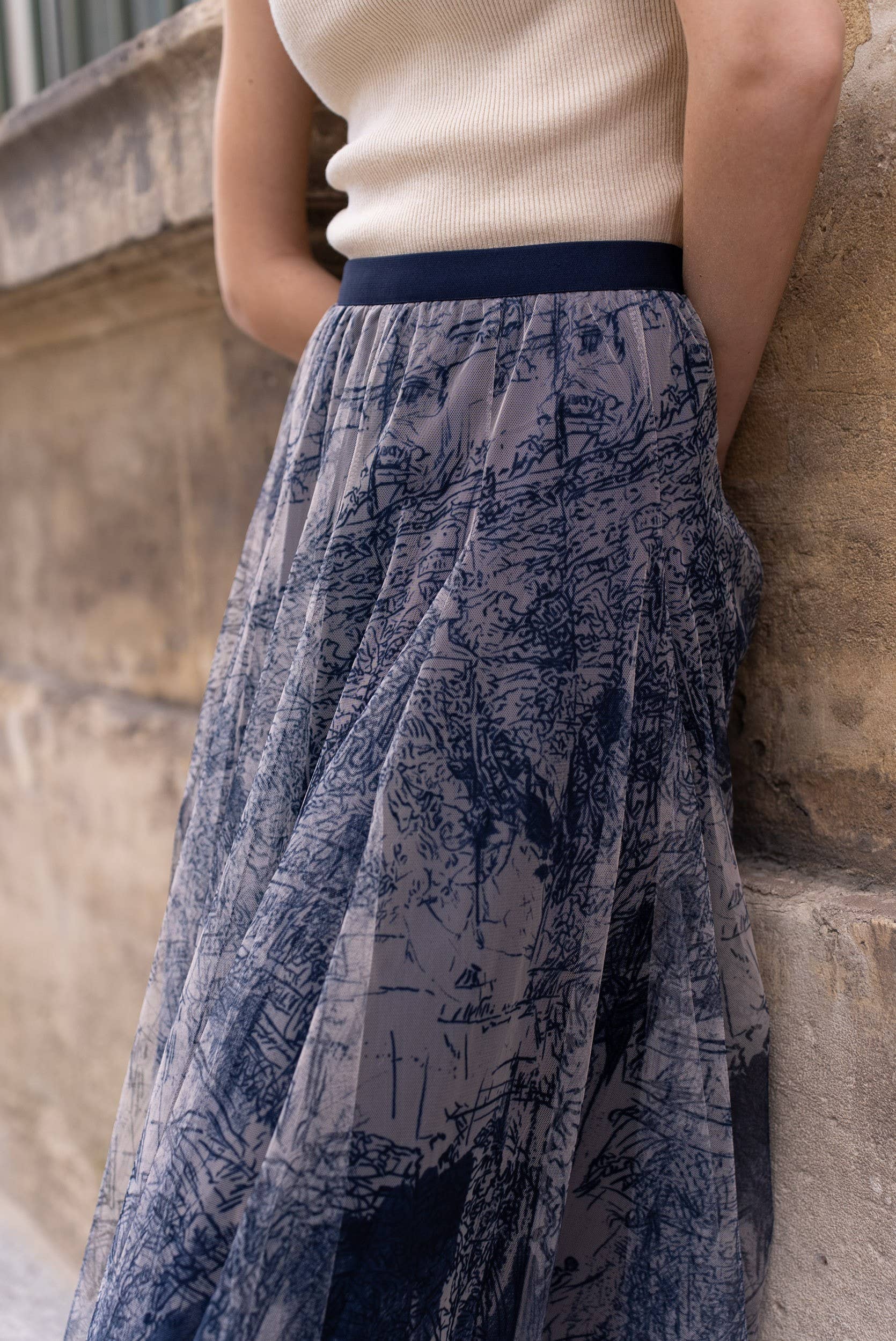Amber skirt in toile de Jouy printed tulle - CK08202-1: Navy Blue / 2 S/M - 2 M/L - Out of the Blue