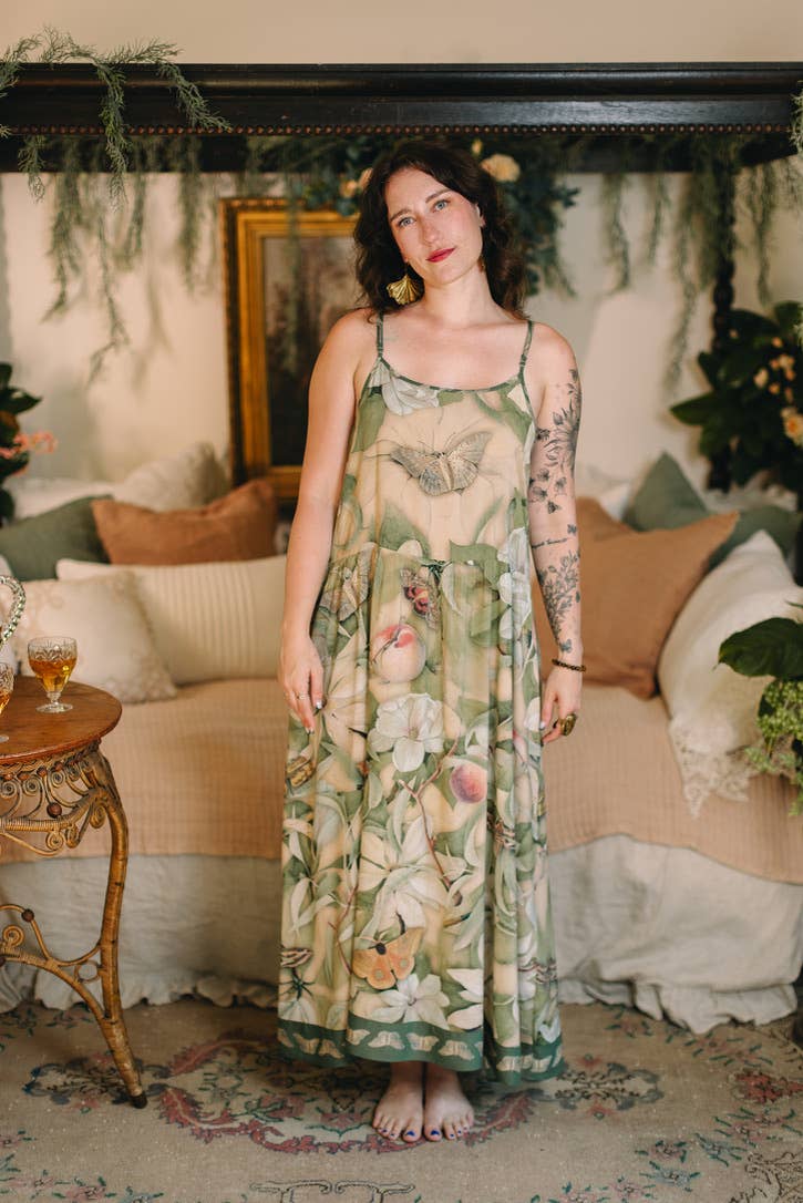 Fleur De Soleil Bohéme Maxi Slip Dress w Florals & Butterfly - Out of the Blue