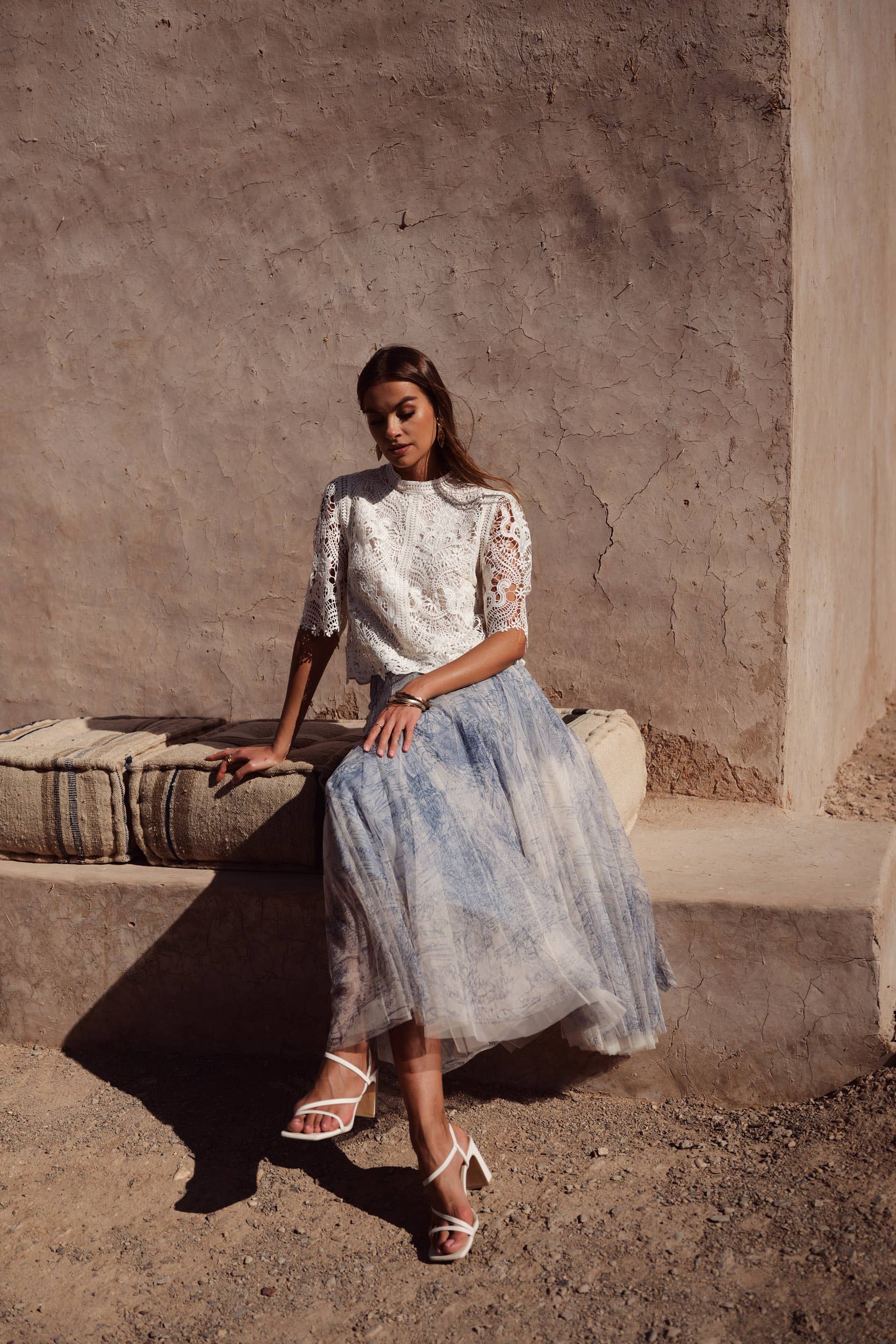 Tulle toile de Jouy Skirt - Out of the Blue