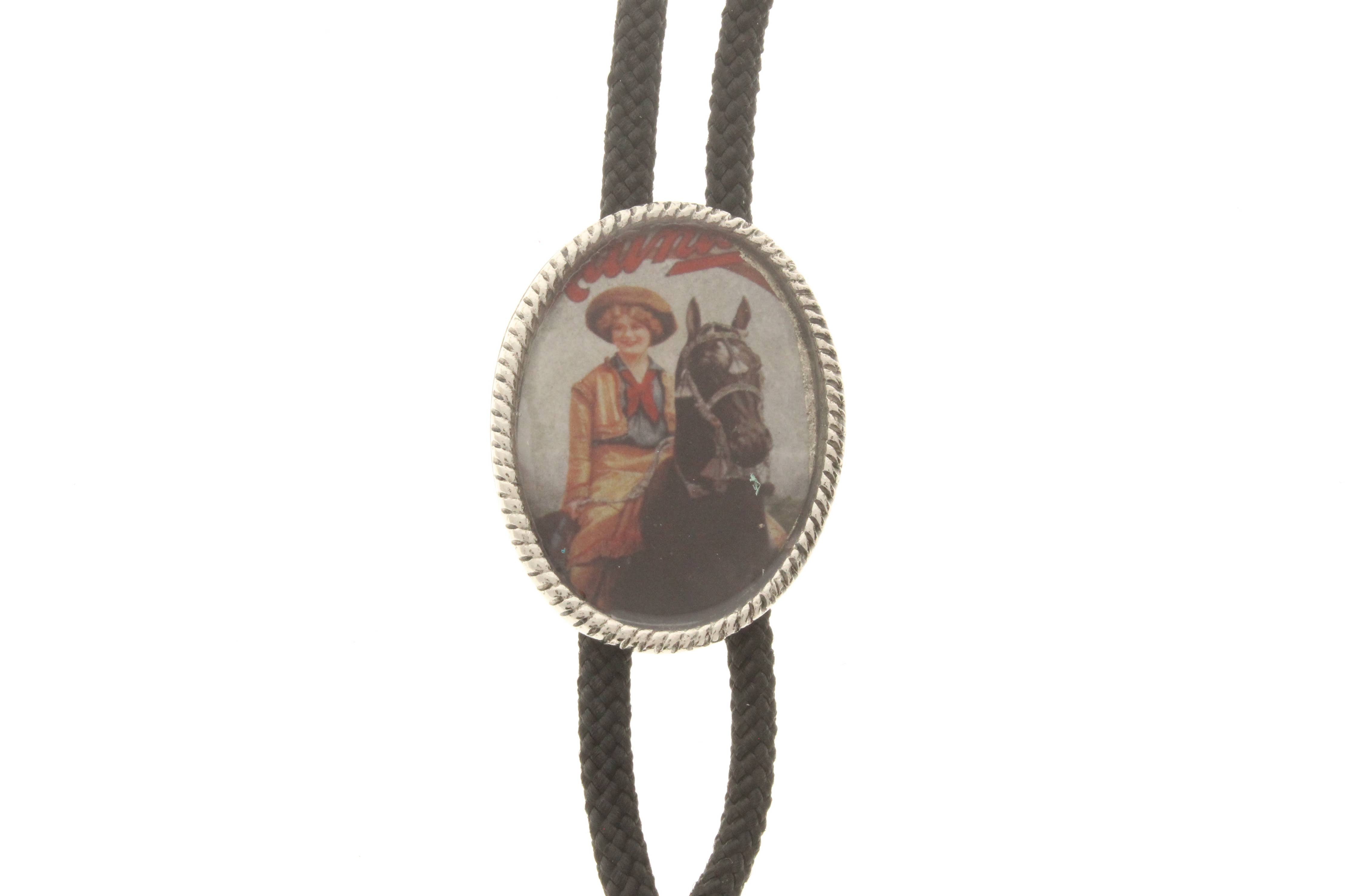 Vintage Resin Photo  Bolo ties , Black cord silver tips