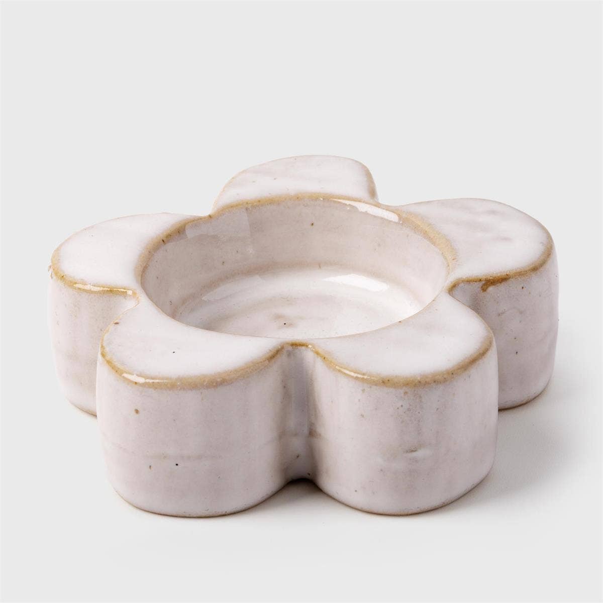 Ceramic Flower Tealight Holder, White, 3.3"D, bubble - Out of the Blue
