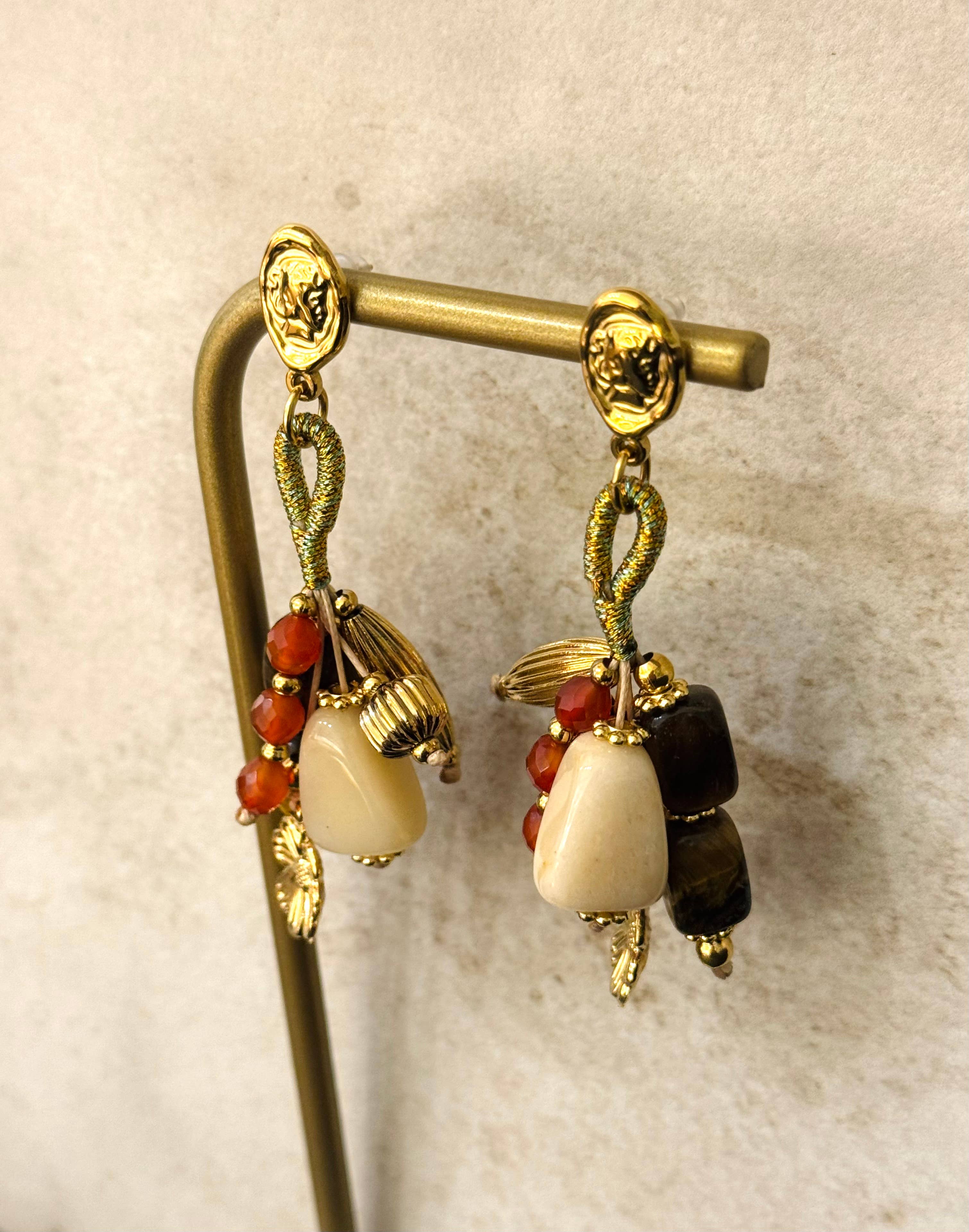 Kana Bohem Dangle Earrings w Mineral Stones - Out of the Blue