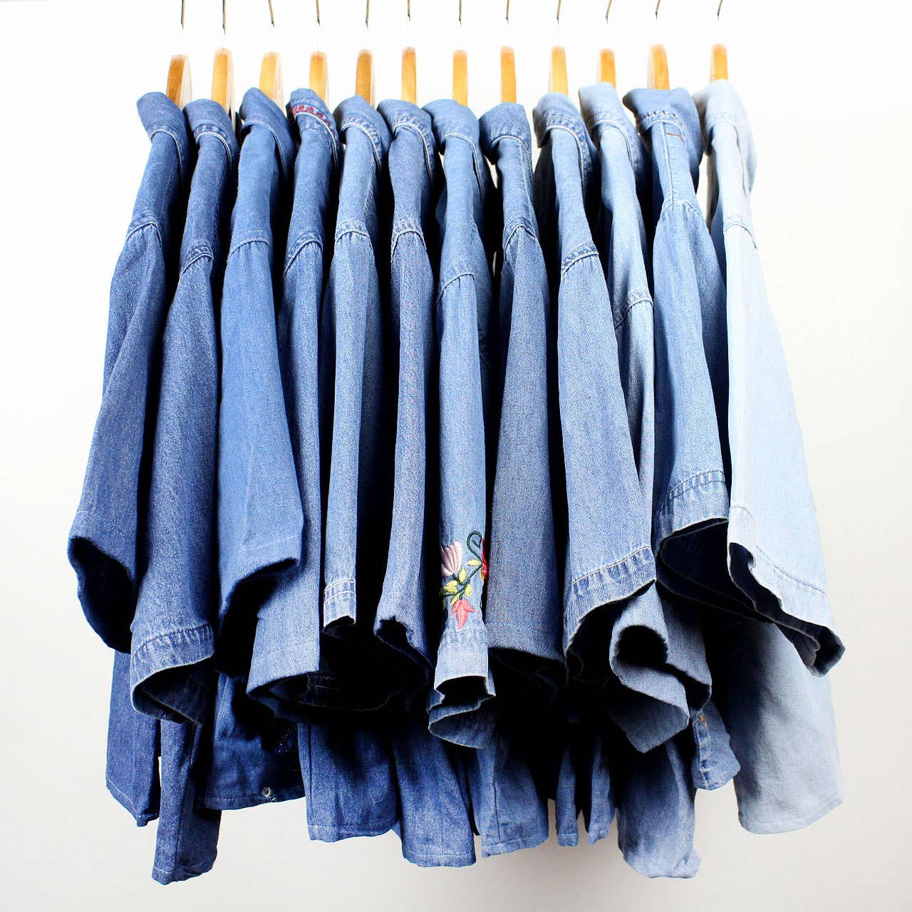 Reworked Vintage Denim Button-Up Shirt - Cropped - Out of the Blue