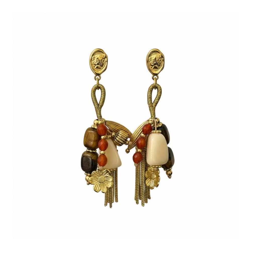 Kana Bohem Dangle Earrings w Mineral Stones - Out of the Blue
