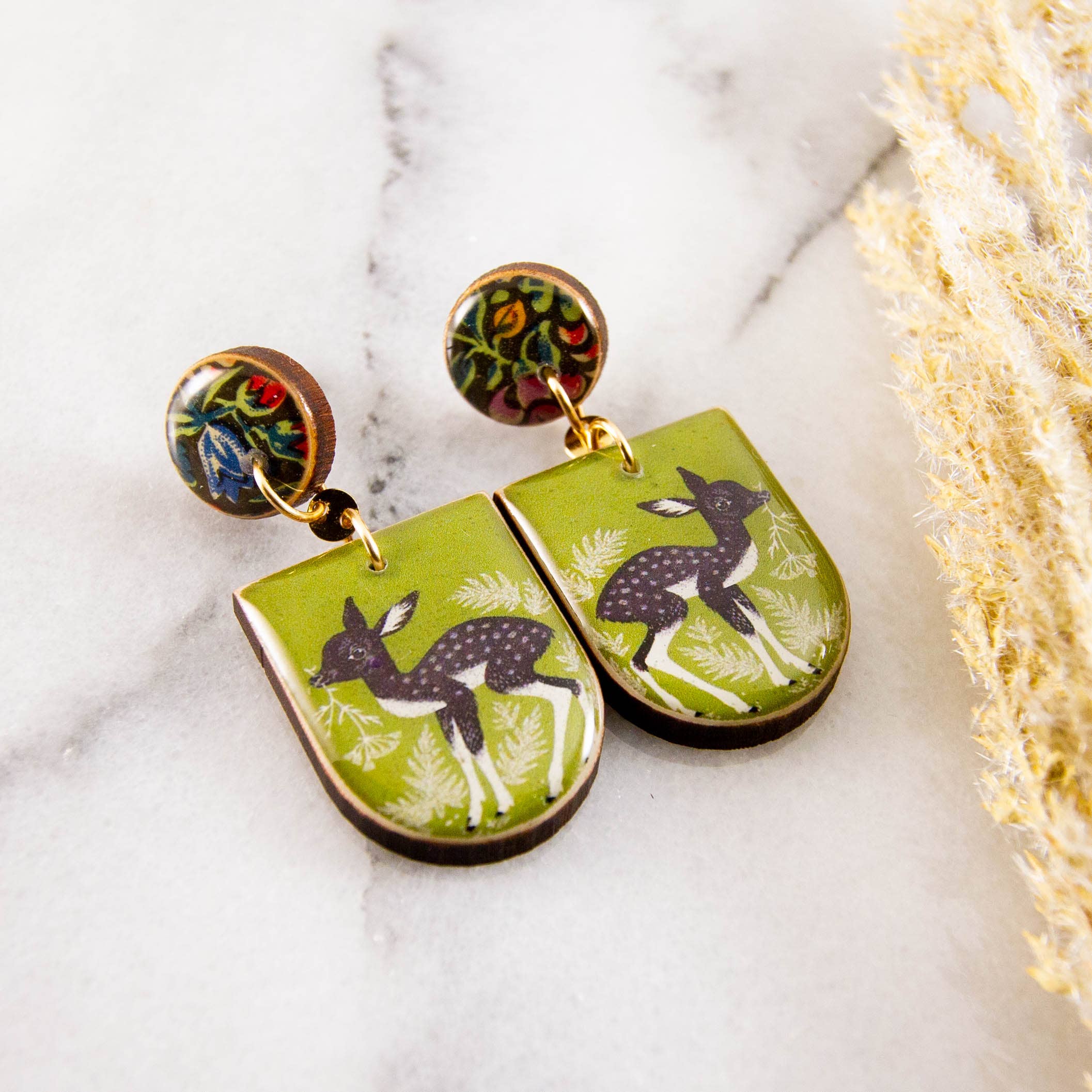 Vintage Forest Deer Drop Post Earrings - Out of the Blue