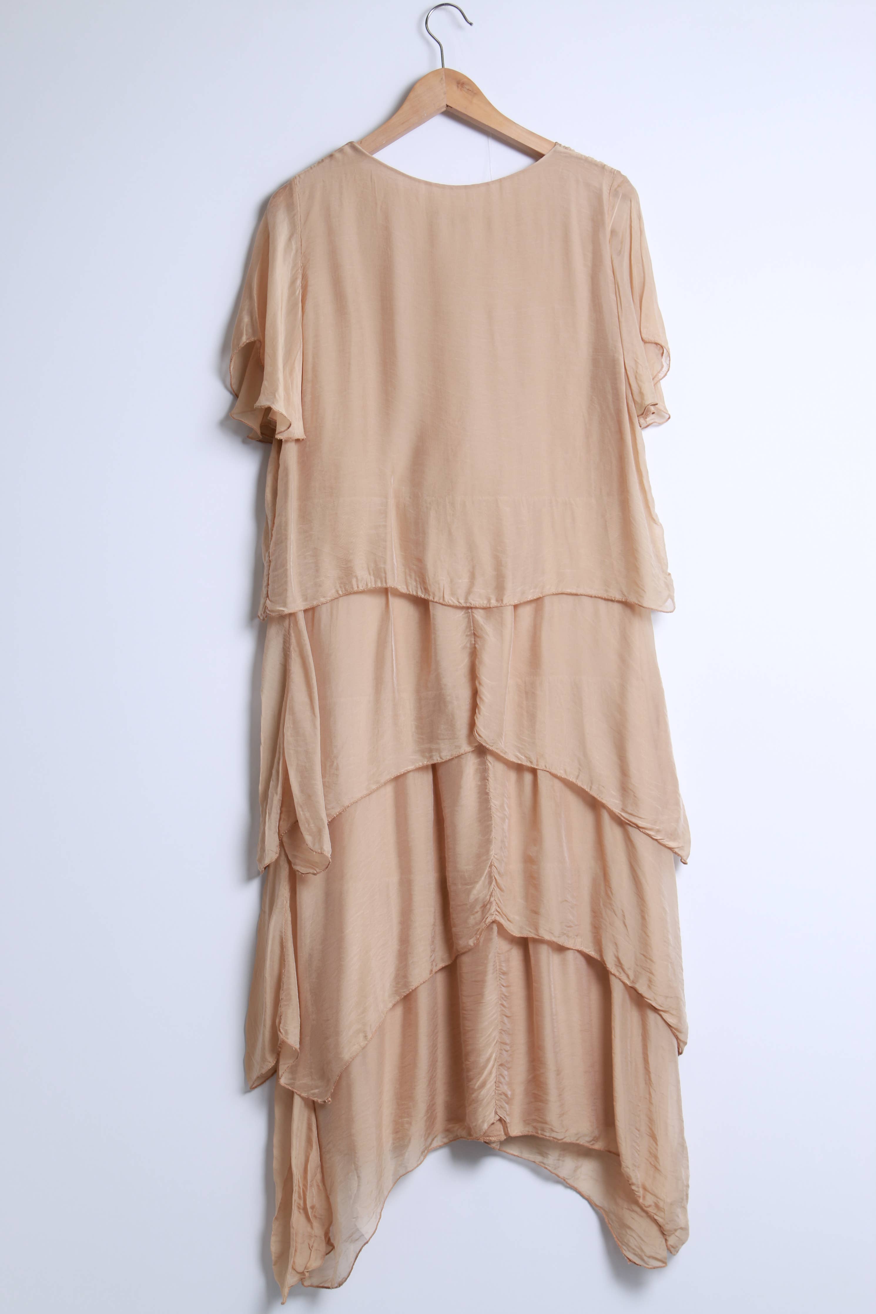 Long silk dress with multiple ruffles 30522 - Out of the Blue