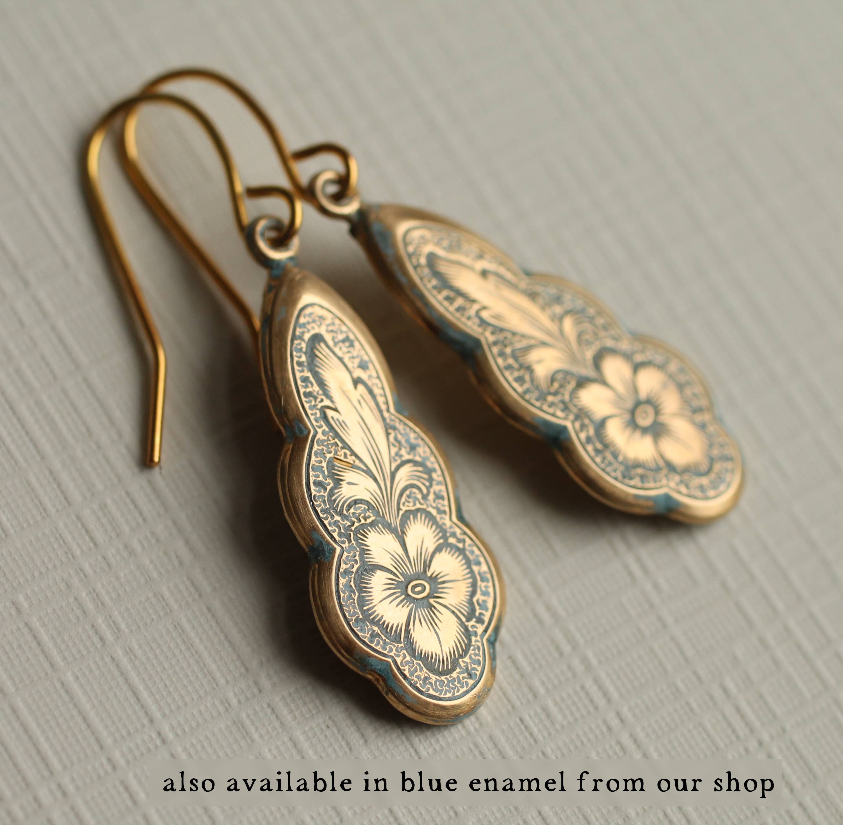 Pansy Gold Green Victorian Drop Earrings - Out of the Blue