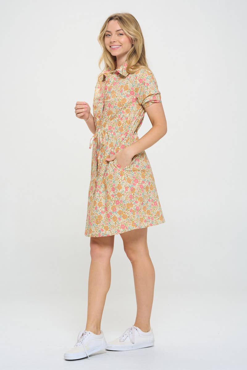 MARIGOLD PRINT BEIGE DRESS - Out of the Blue