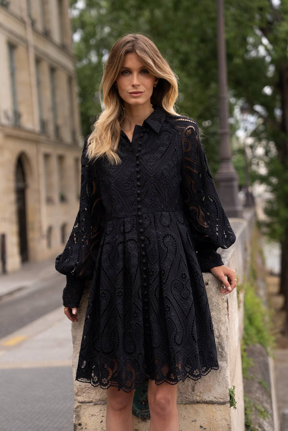 Embroidered cotton lace dress - CH003 - Out of the Blue