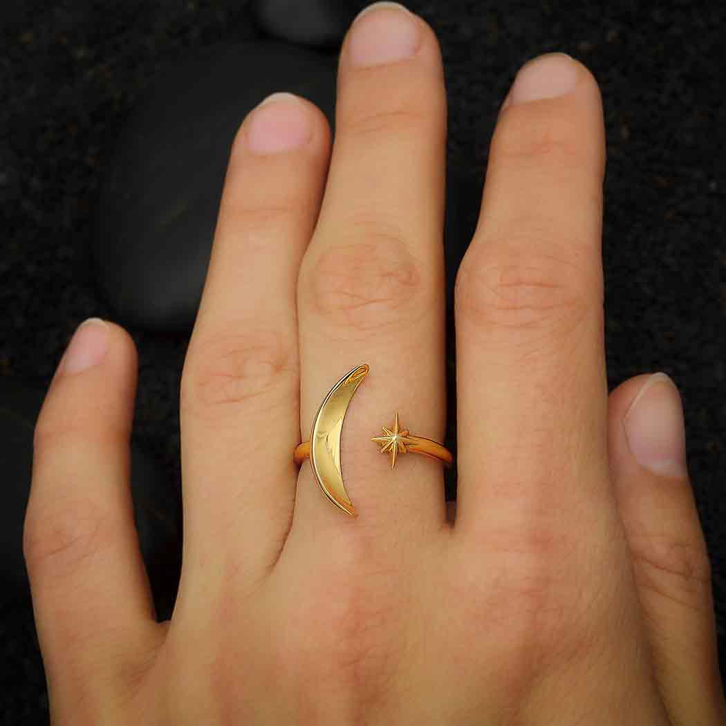 Adjustable Moon and Star Ring