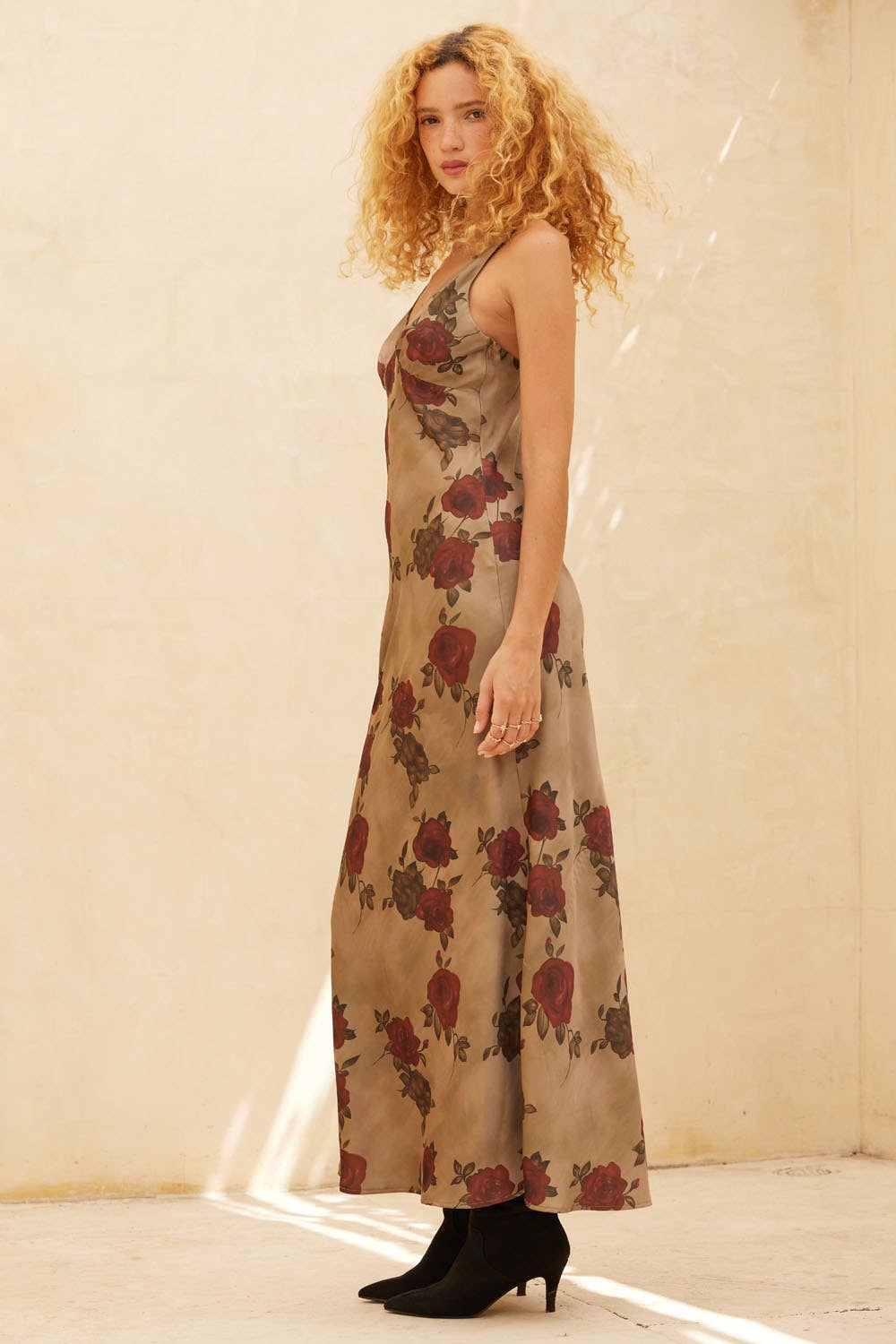 Floral-Print Satin Maxi Dress