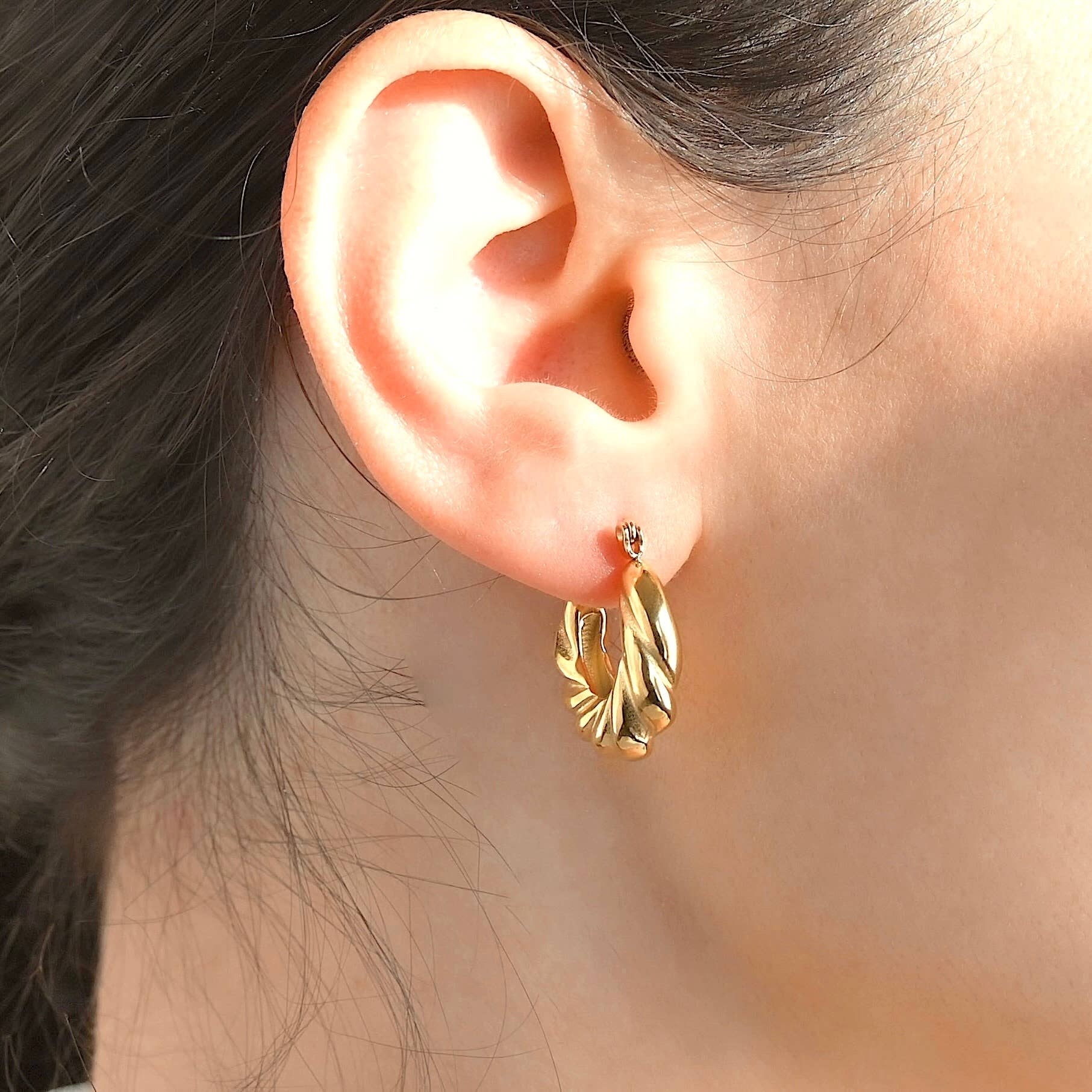 Chunky Croissant Small Twisted Hoop Earrings - Out of the Blue