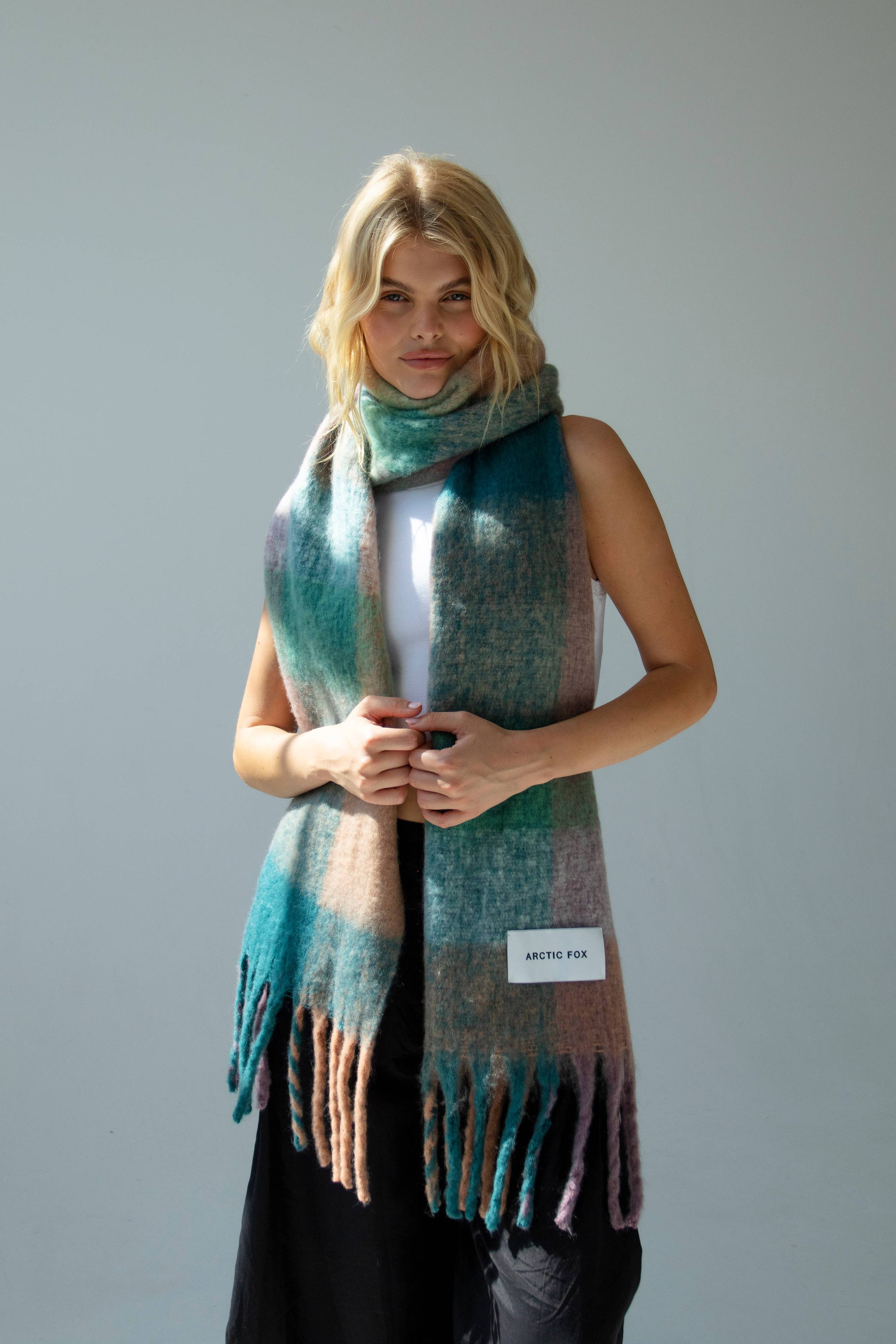 The Reykjavik Scarf - 100% Recycled - Lilac Check - FW25 - Out of the Blue