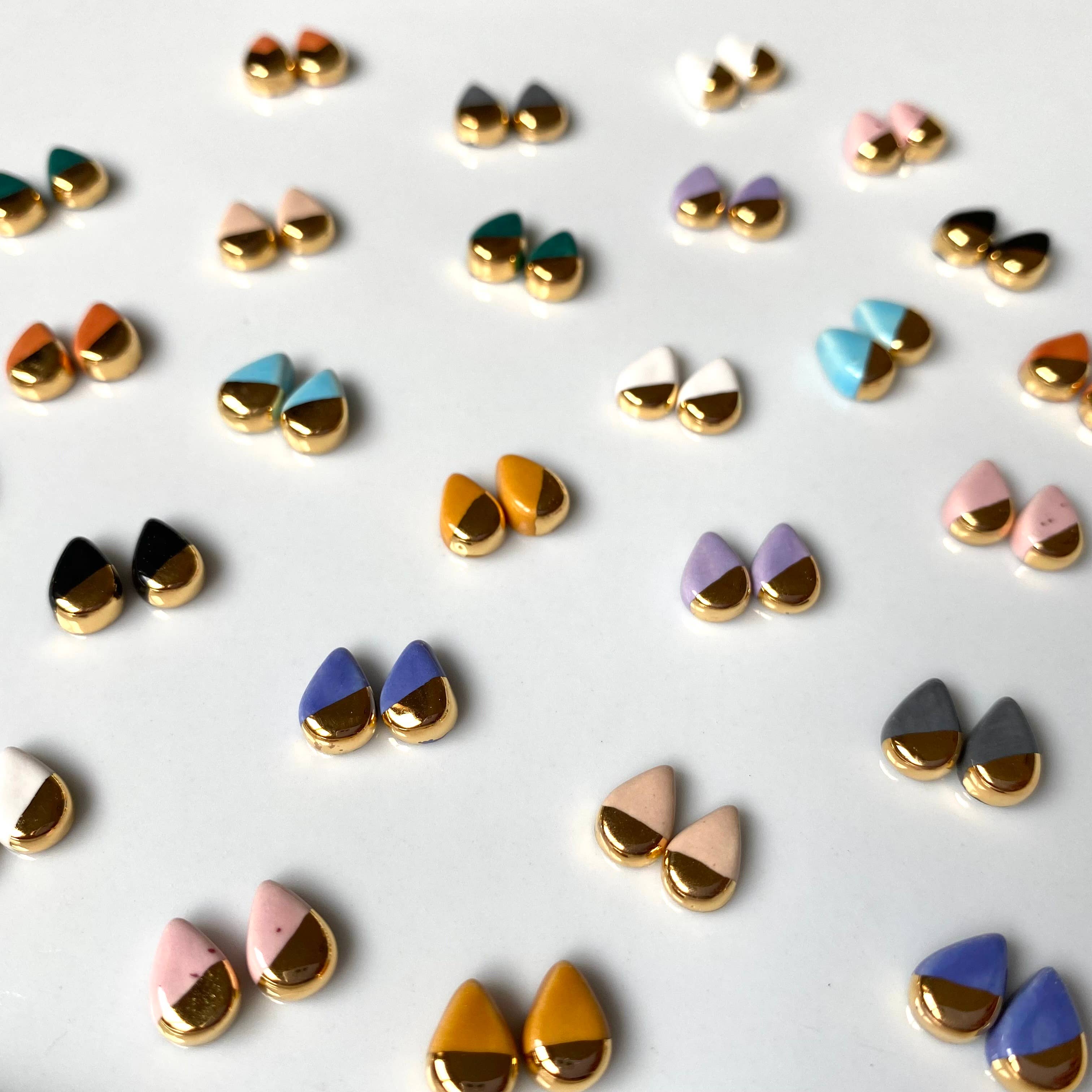 Black Ceramic Teardrop Gold Accent Stud Earring - Out of the Blue