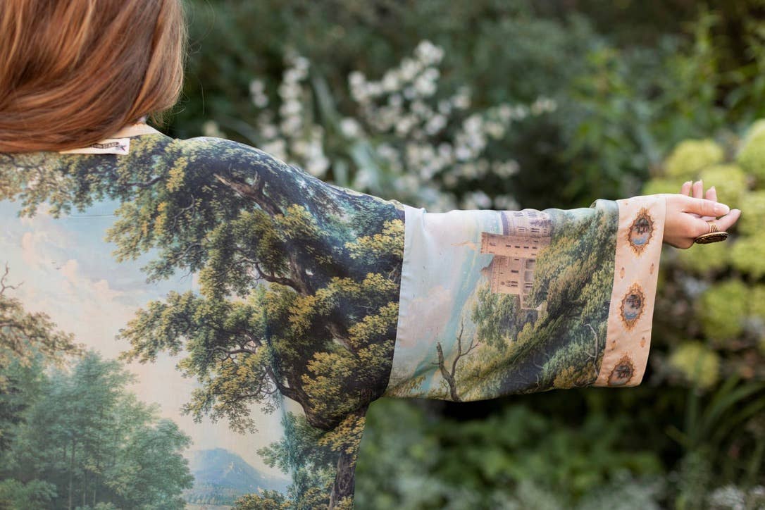 The Mythmaker Opera Duster Kimono Robe w Landscape & Unicorn - Out of the Blue