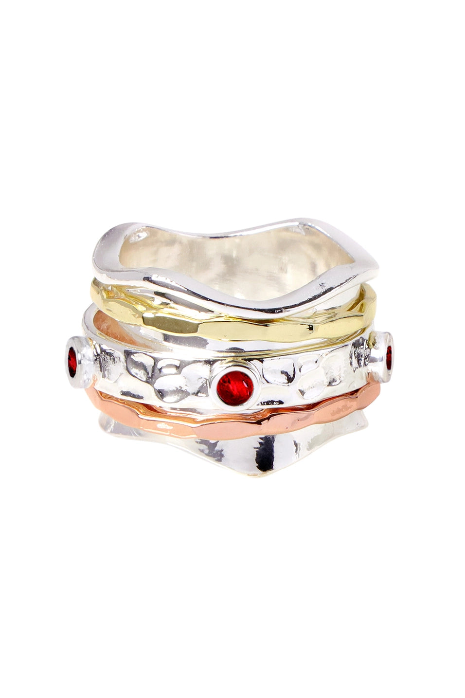 Garnet Crystal Tri Tone Spinner Ring