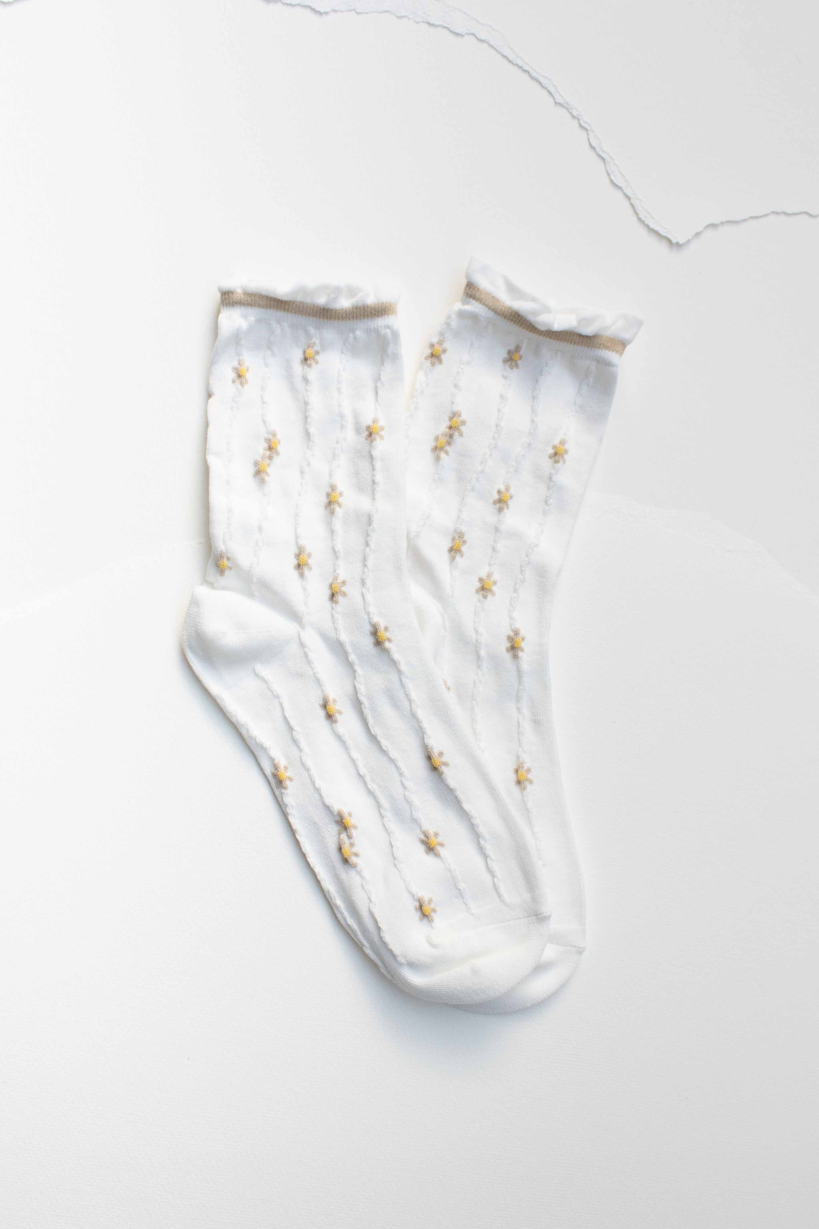 Wavy Daisy Cotton Blend Socks