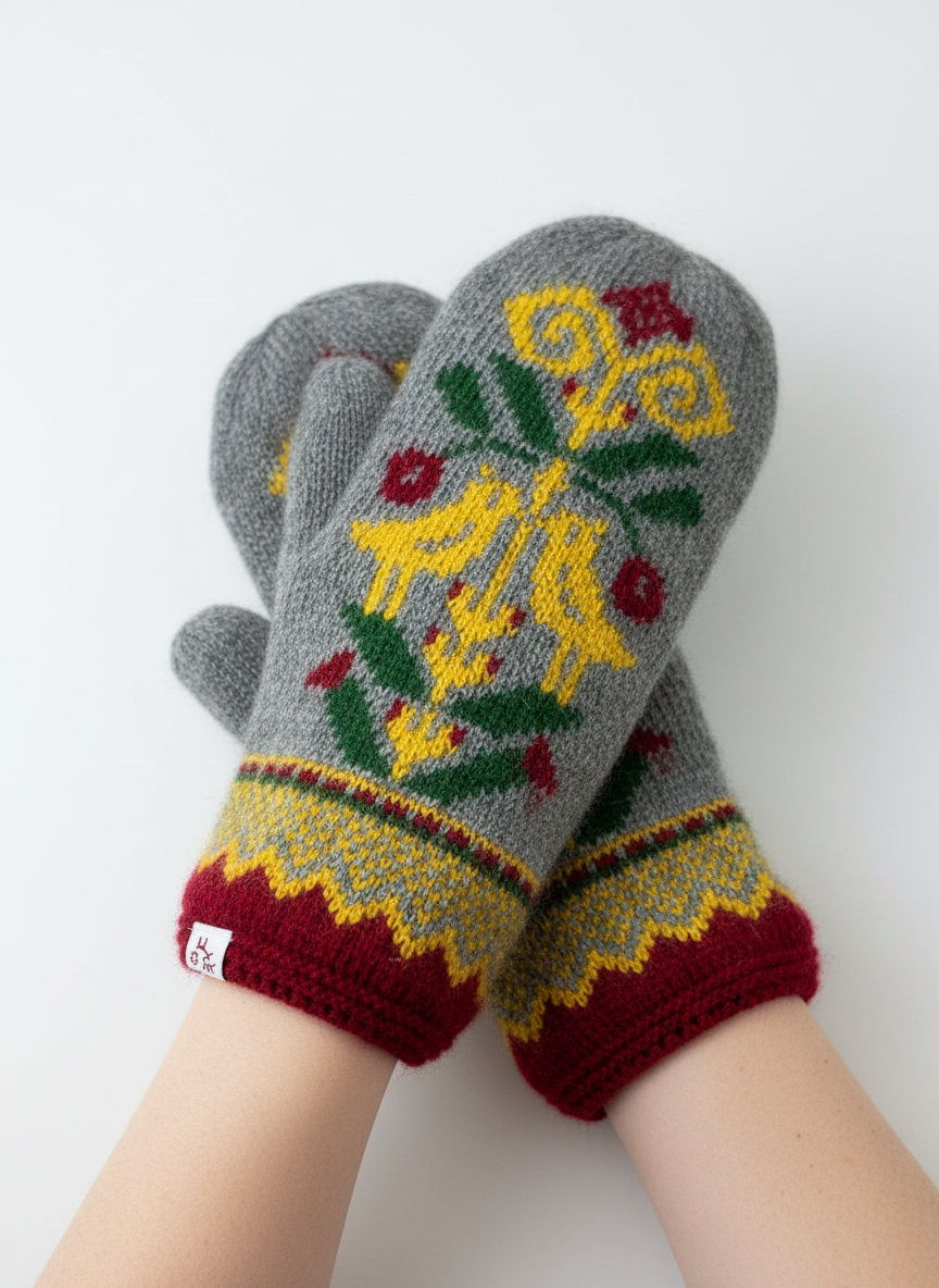 Folk Pattern Wool Mitten