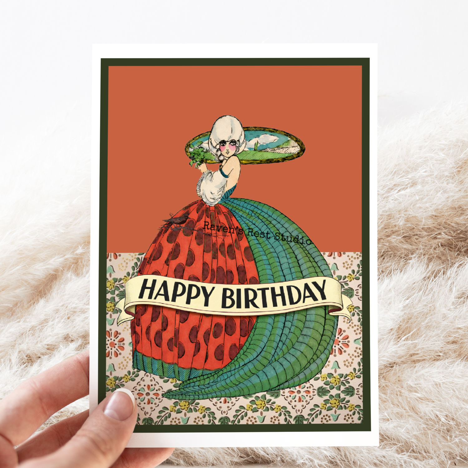 Birthday Card. Art Deco Girl With Polka Dots. Vintage Style