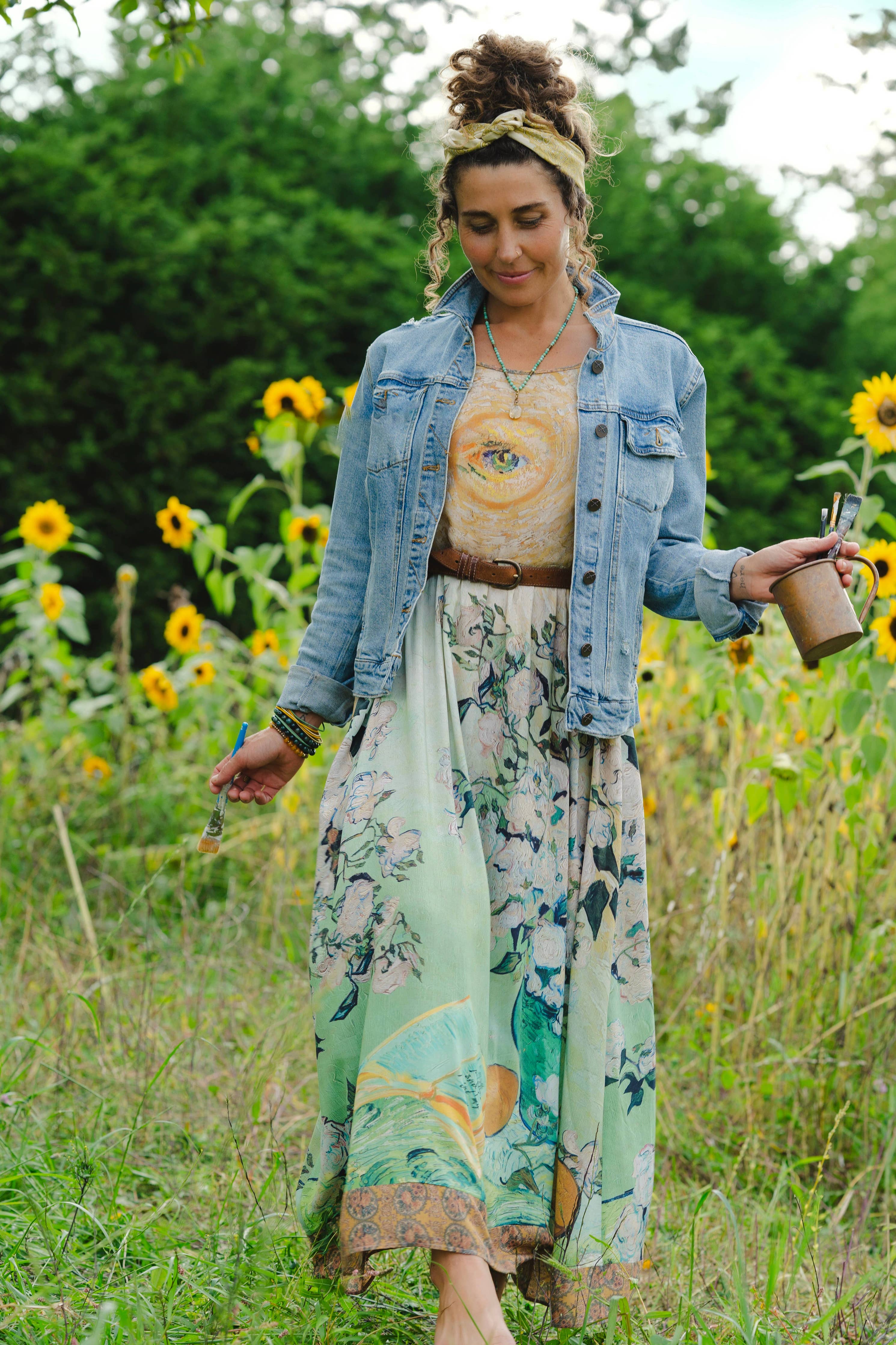 I Paint My Dream Van Gogh Bohéme Long Maxi Slip Dress - Out of the Blue