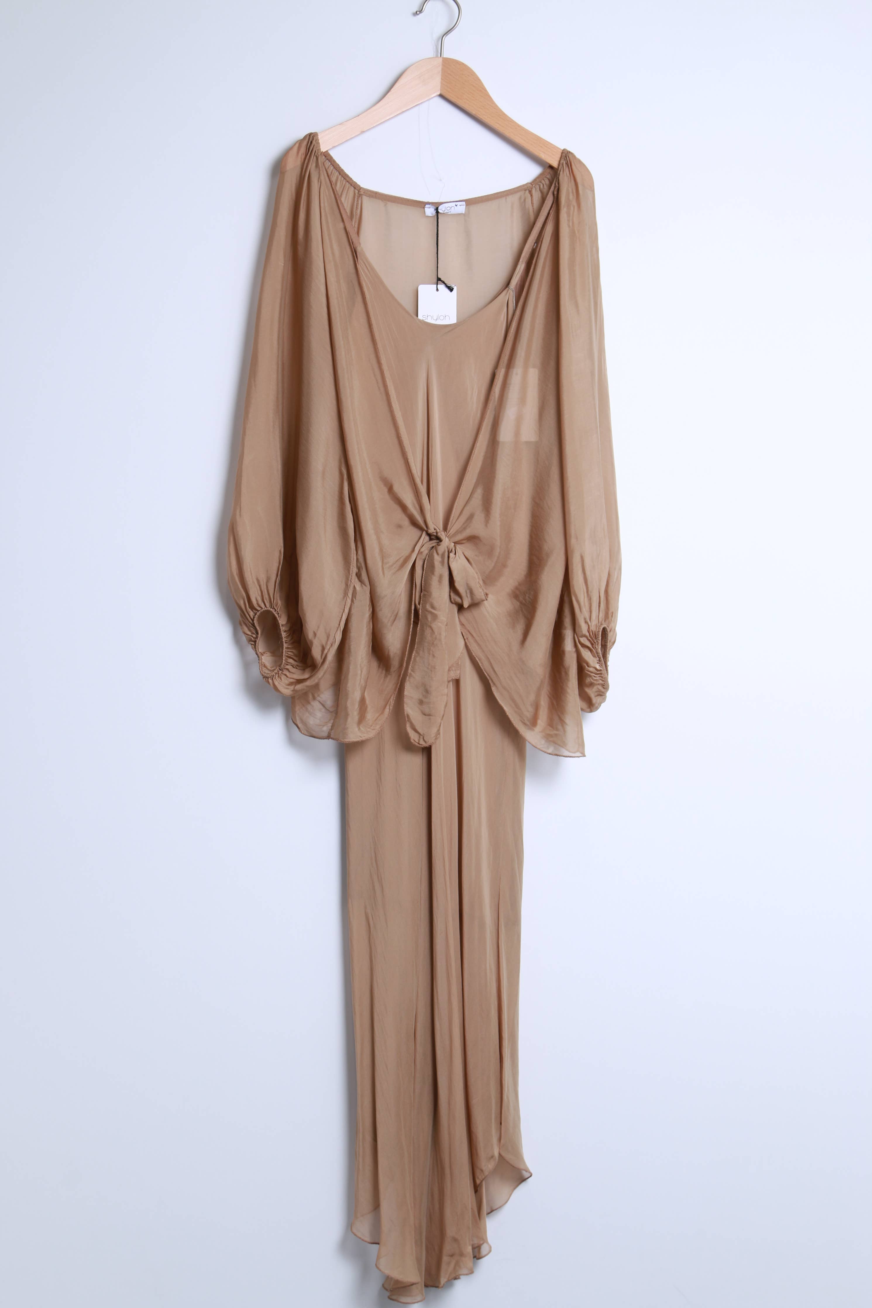 Short flowing silk tie-front jacket 13429 - Out of the Blue