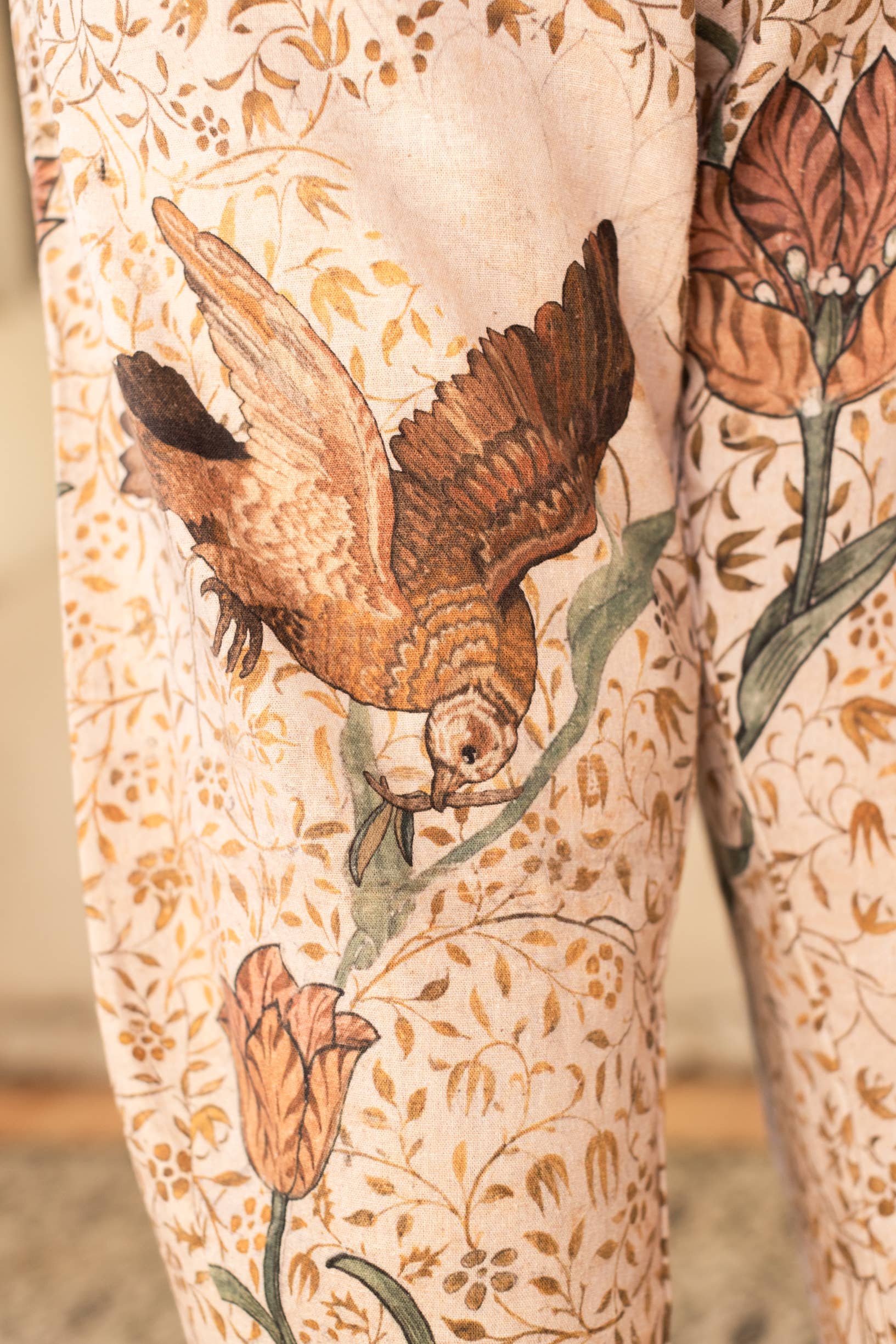 Folklore Boho Linen Floral & Bird Cropped Artist Pants - Out of the Blue