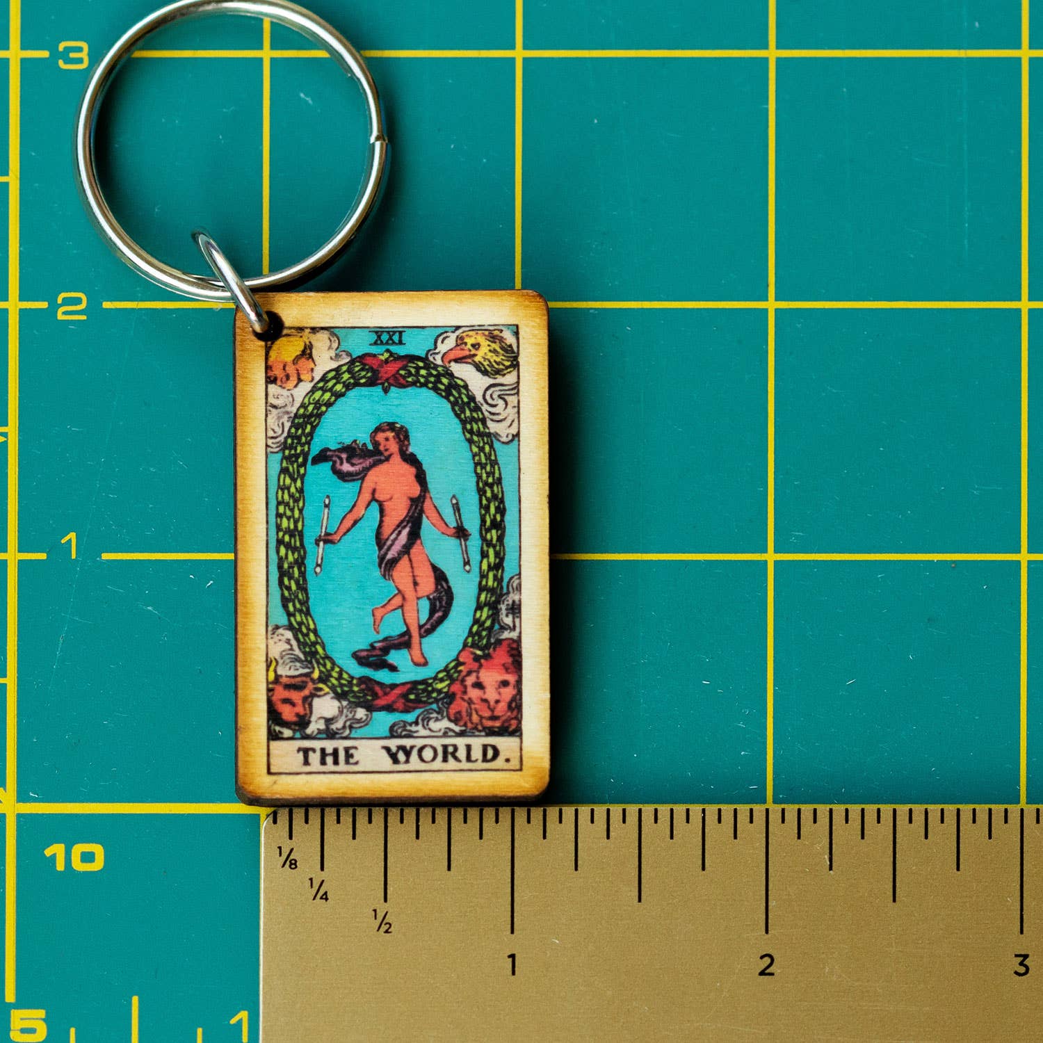 Tarot - 21 - The World Full Color Wooden Keychain