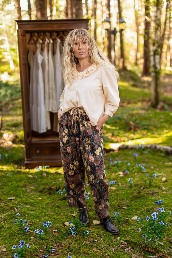 Lionheart Linen Crop Artist Pant w/ florals & Narnia print - Out of the Blue