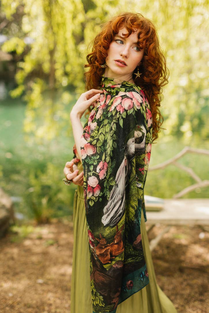 The Daydreamer Scarf w/ Sleeping Beauty, Florals & Rabbits - Out of the Blue