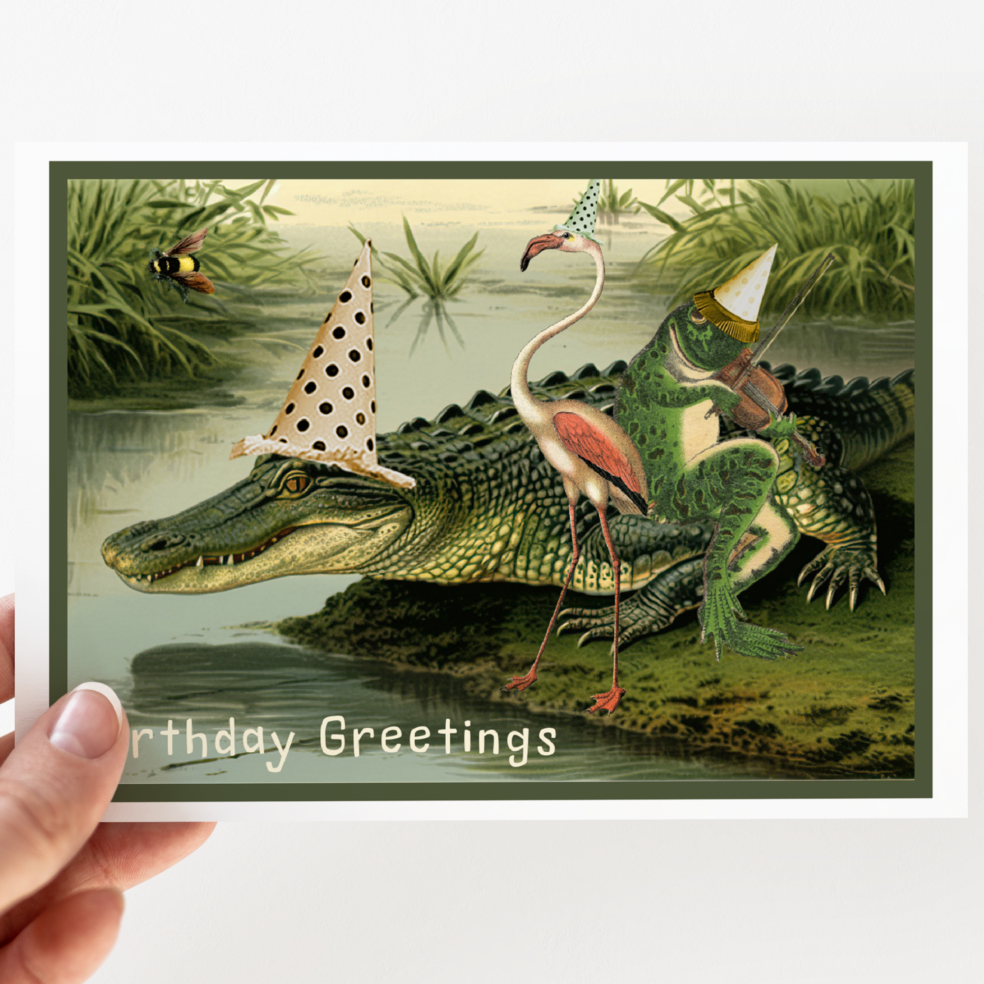 Greeting Card. Birthday Greetings Vintage Crocodile... - Out of the Blue
