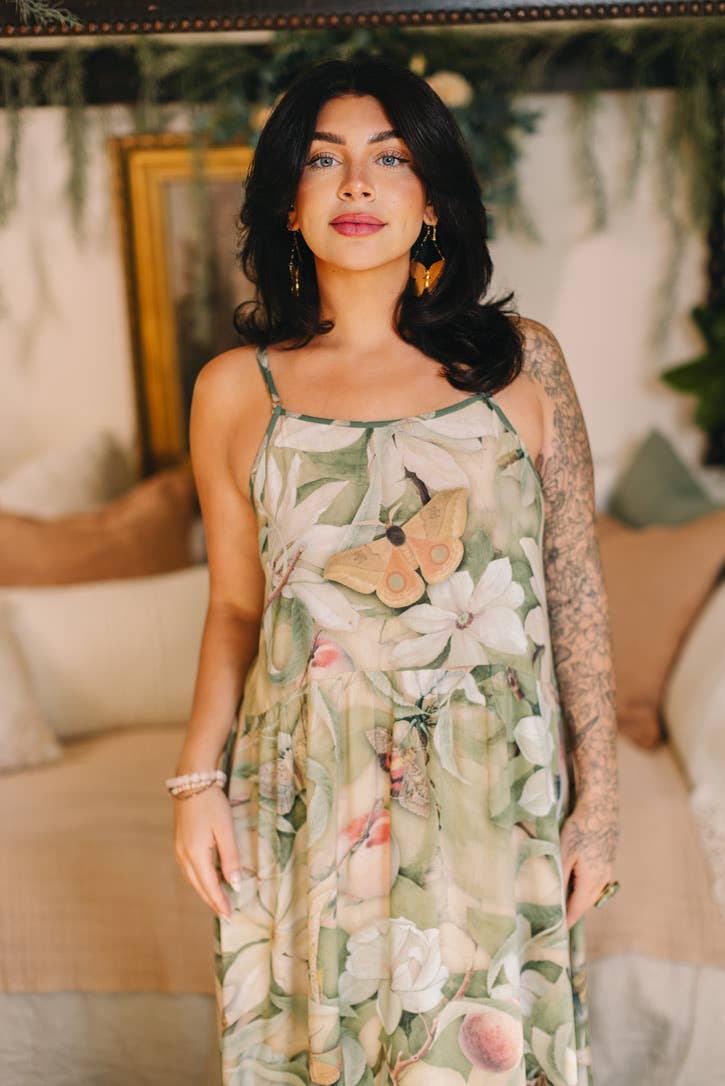 Fleur De Soleil Bohéme Maxi Slip Dress w Florals & Butterfly - Out of the Blue