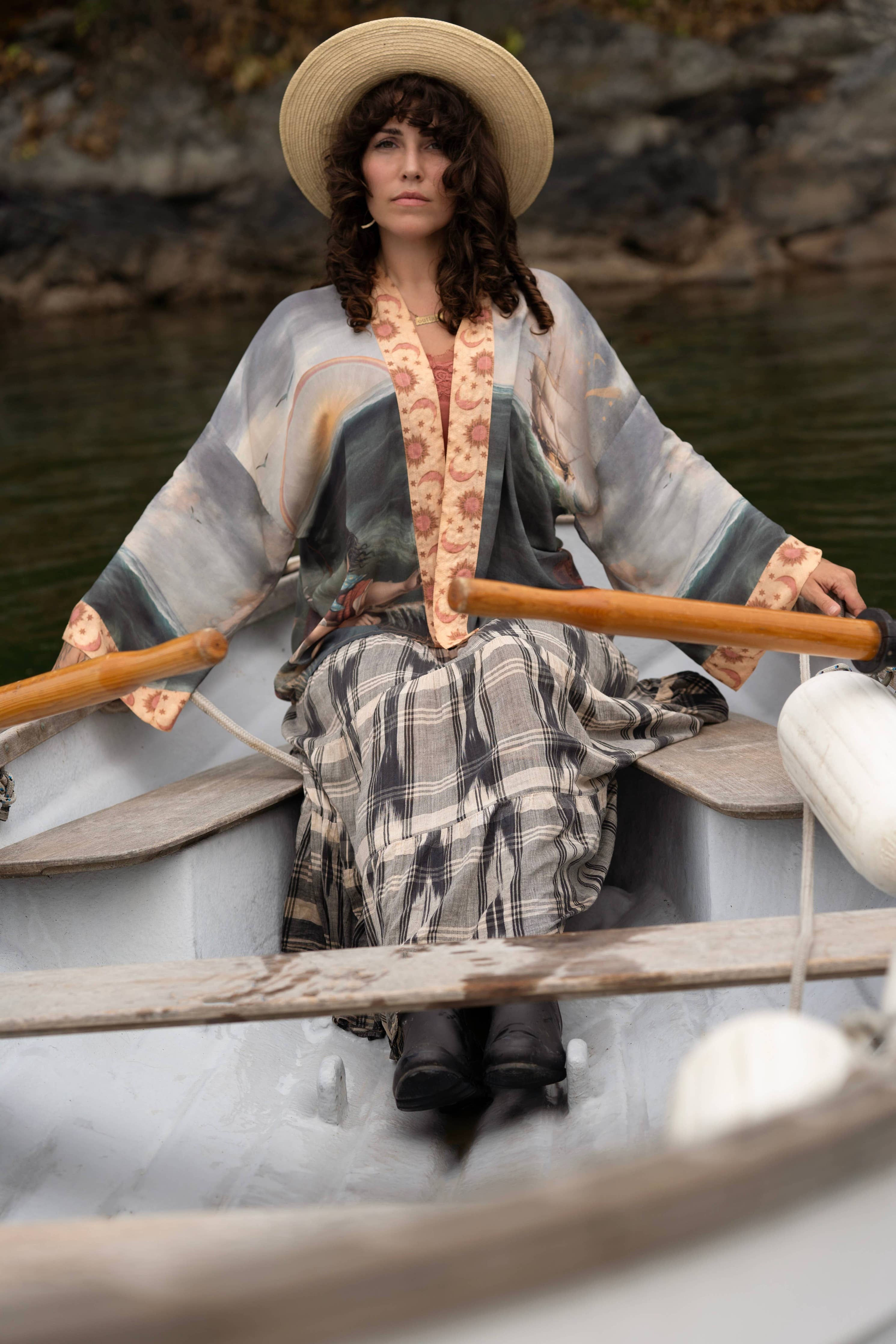 Hold Fast Pixie Duster Cropped Kimono w/ Boat, Rainbow - Out of the Blue
