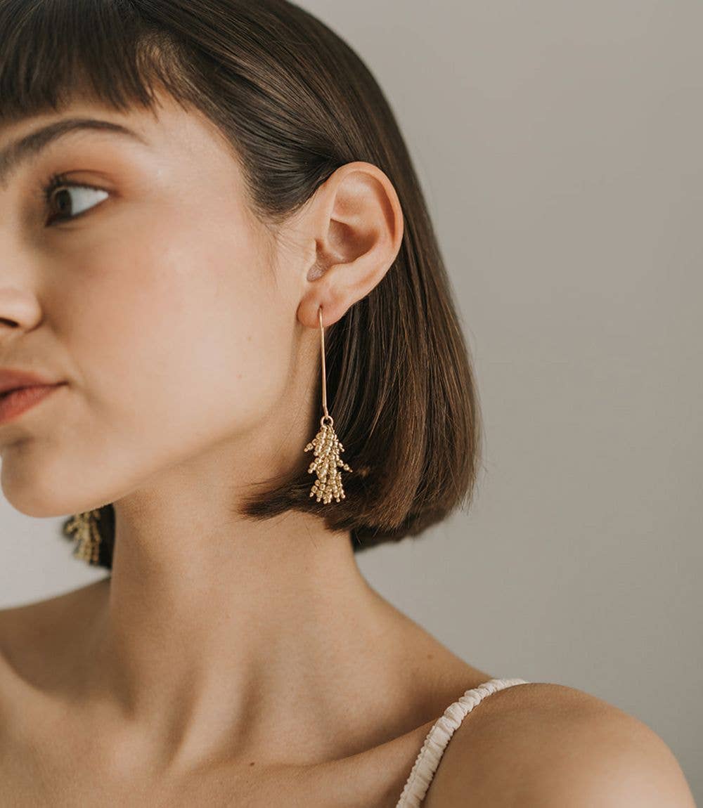 Jaya Beaded Gold Tassel Drop Earrings - Out of the Blue