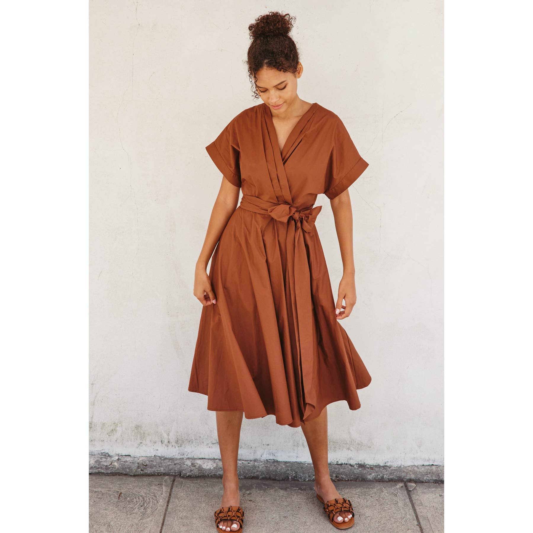 Cotton Wrap Midi Dress