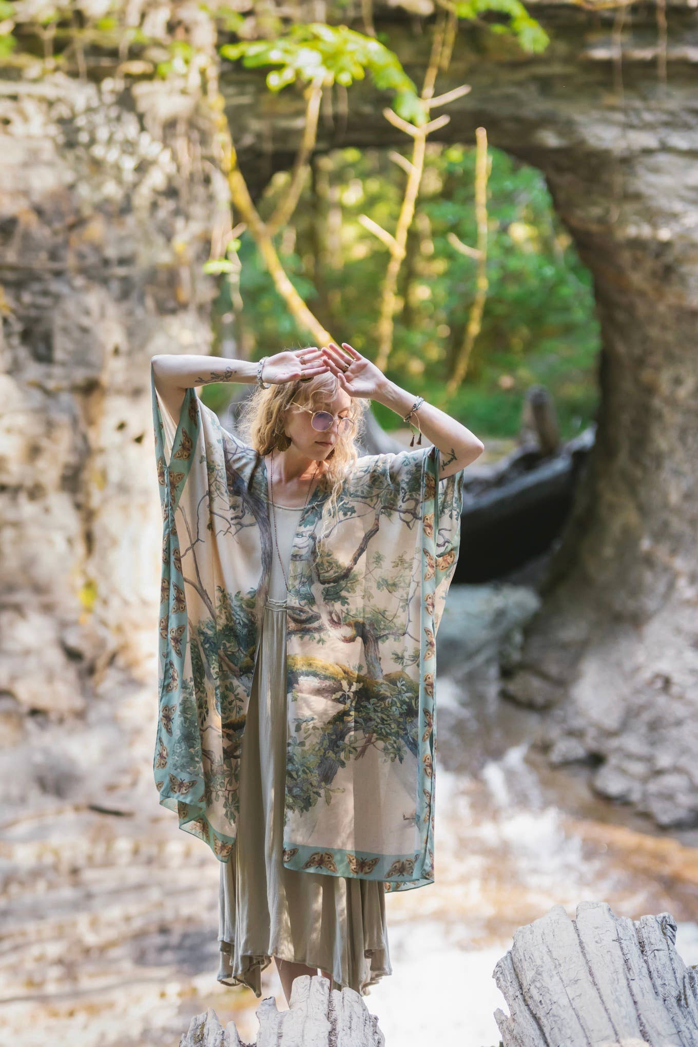 Earth & Sky Bohemian Goddess Starduster Kimono w/Trees - Out of the Blue