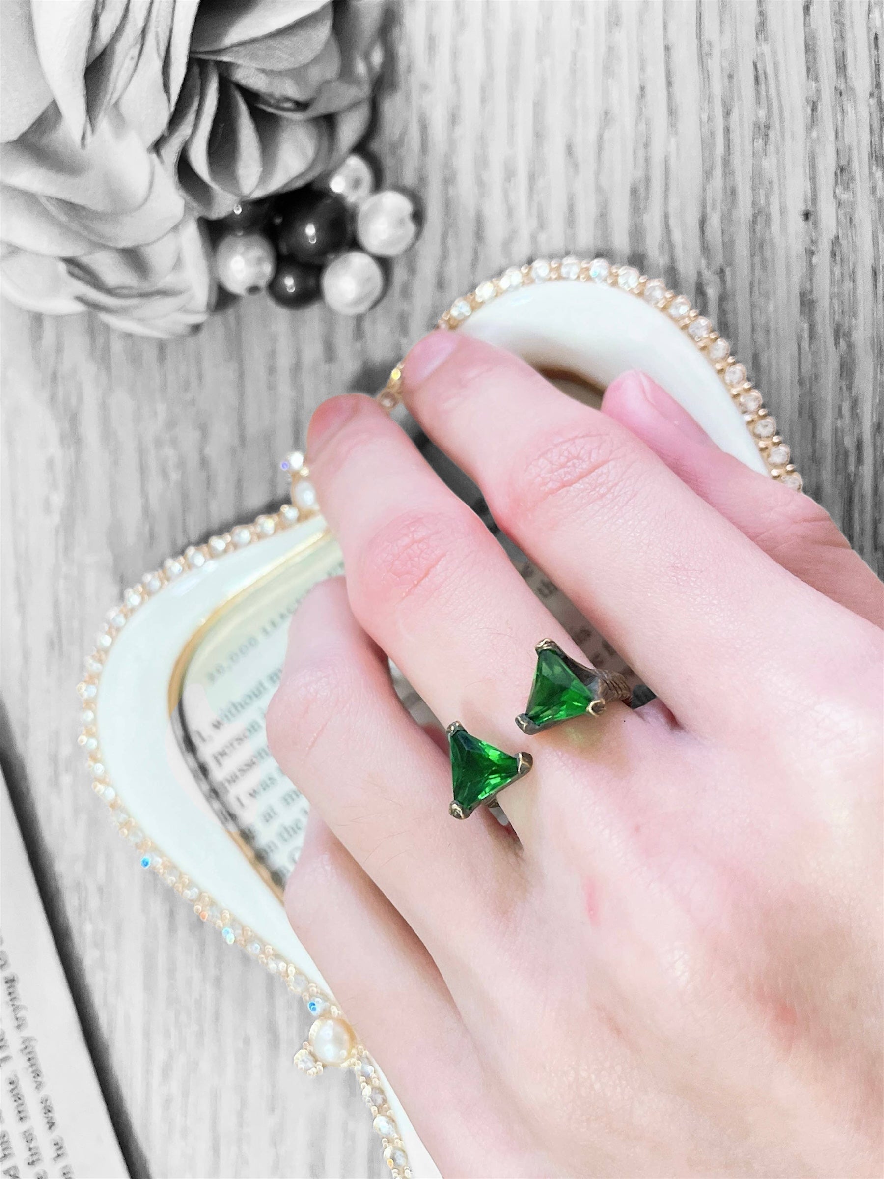 Raw Brass & Emerald Crystal  Ring - Out of the Blue