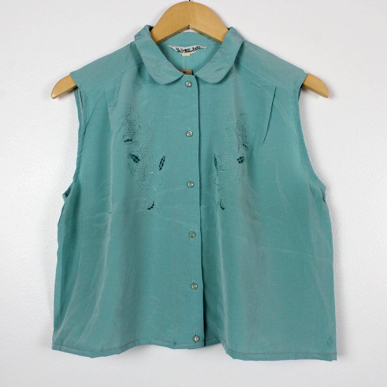 Upcycled Top - Sleeveless Cropped Button-Up Blouse - Out of the Blue