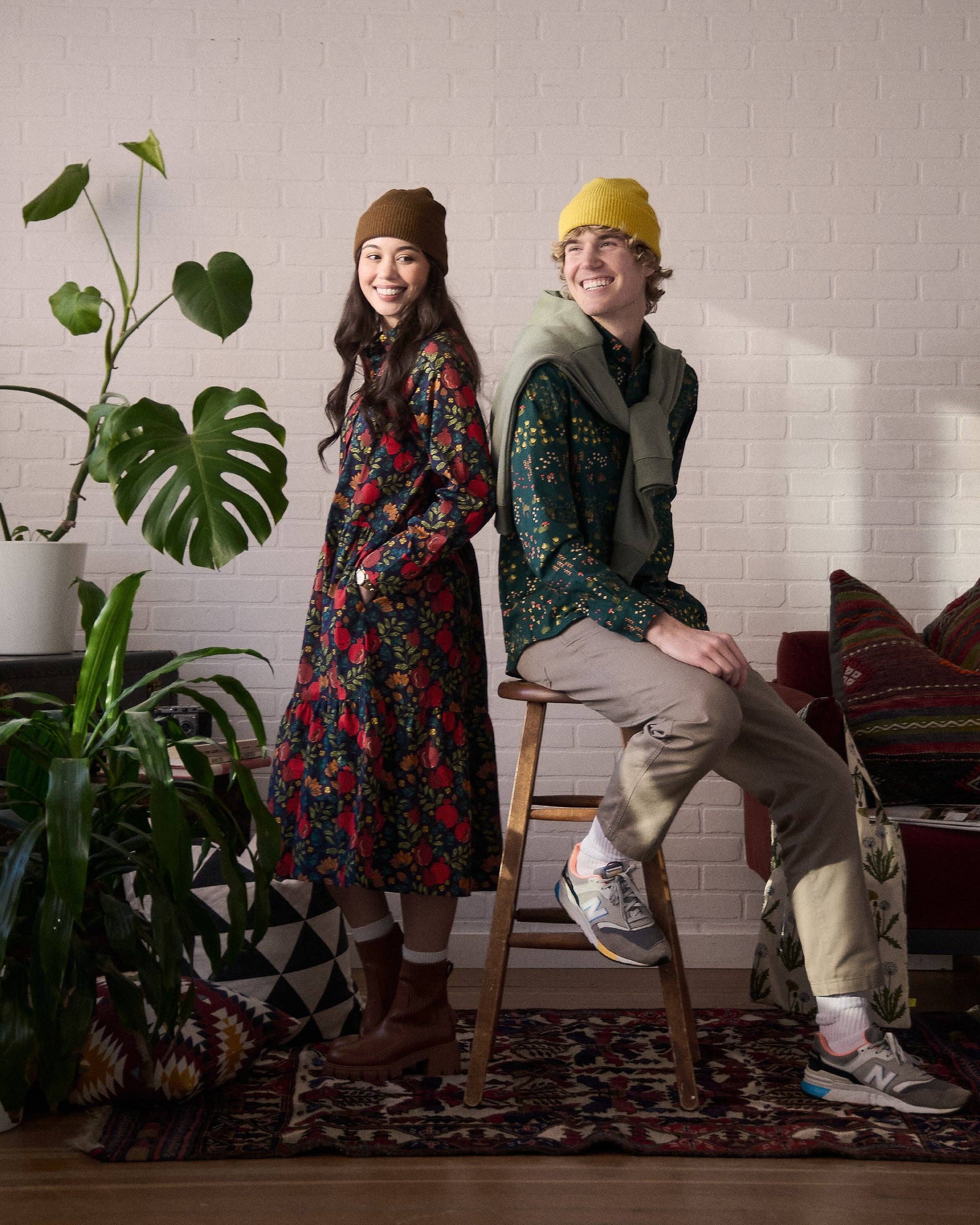 Pomegranates Printed Flared Pocket Shirt Dress - Out of the Blue