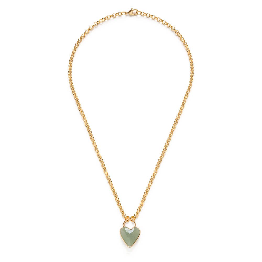 Gemstone Heart Pendant Chunky Chain - Out of the Blue