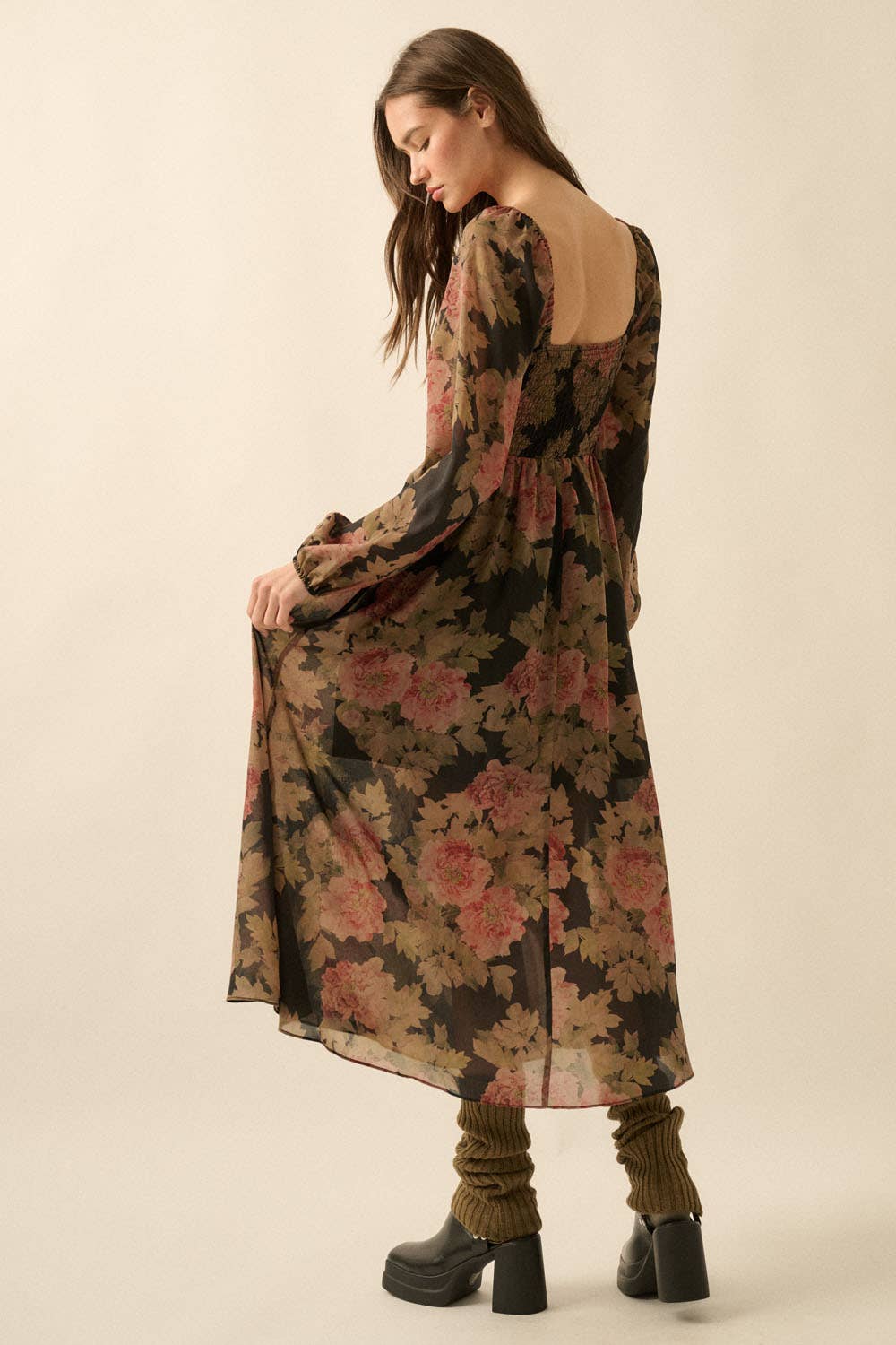 Smocked Midi Peasant Dress