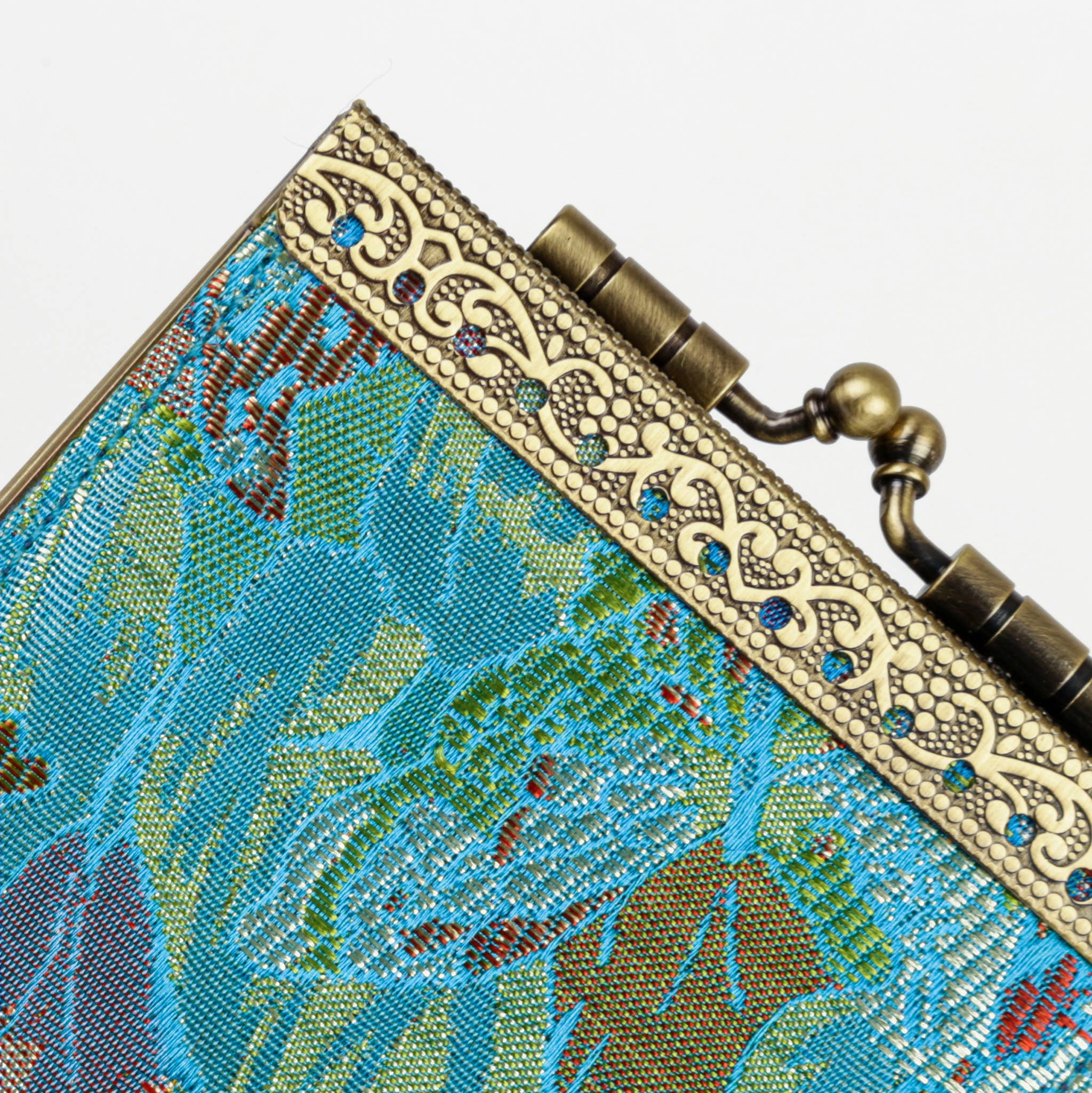 Floral Brocade Card Holder with RFID, Business Card Case: Sky Blue & Pink - Out of the Blue