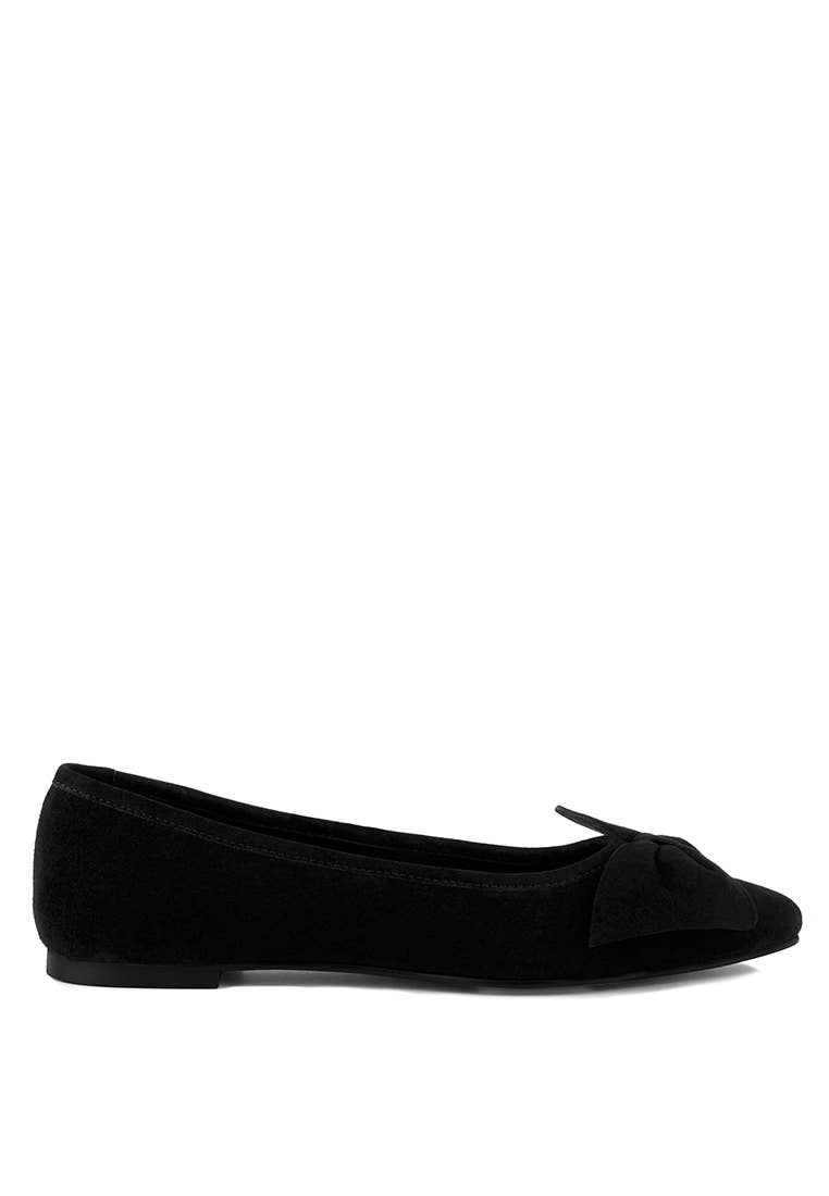 CHUCKLE Big Bow Suede Ballerina Flats: 10US / BLACK - Out of the Blue