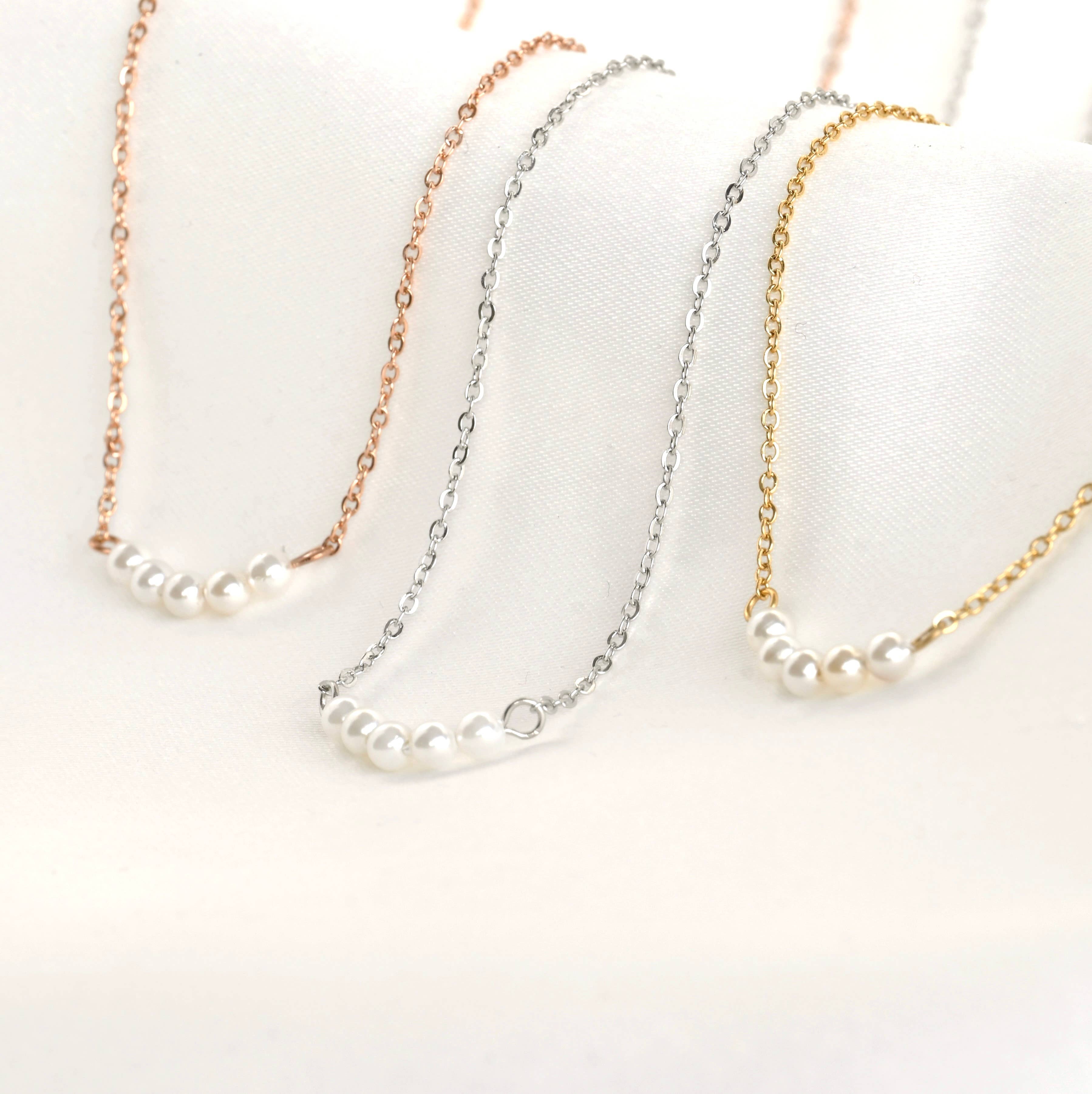 Dainty Curved Pearl Bar Chain Necklace - Out of the Blue