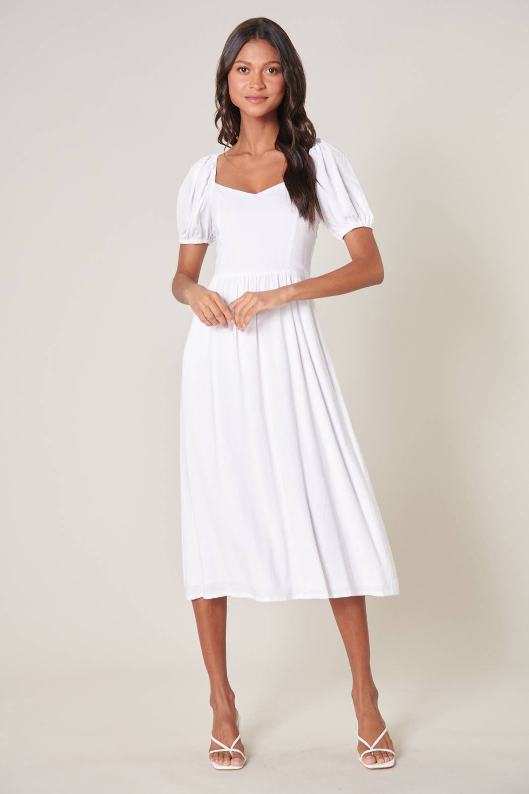 Alessi Puff Sleeve Midi Dress: White / XS - Out of the Blue